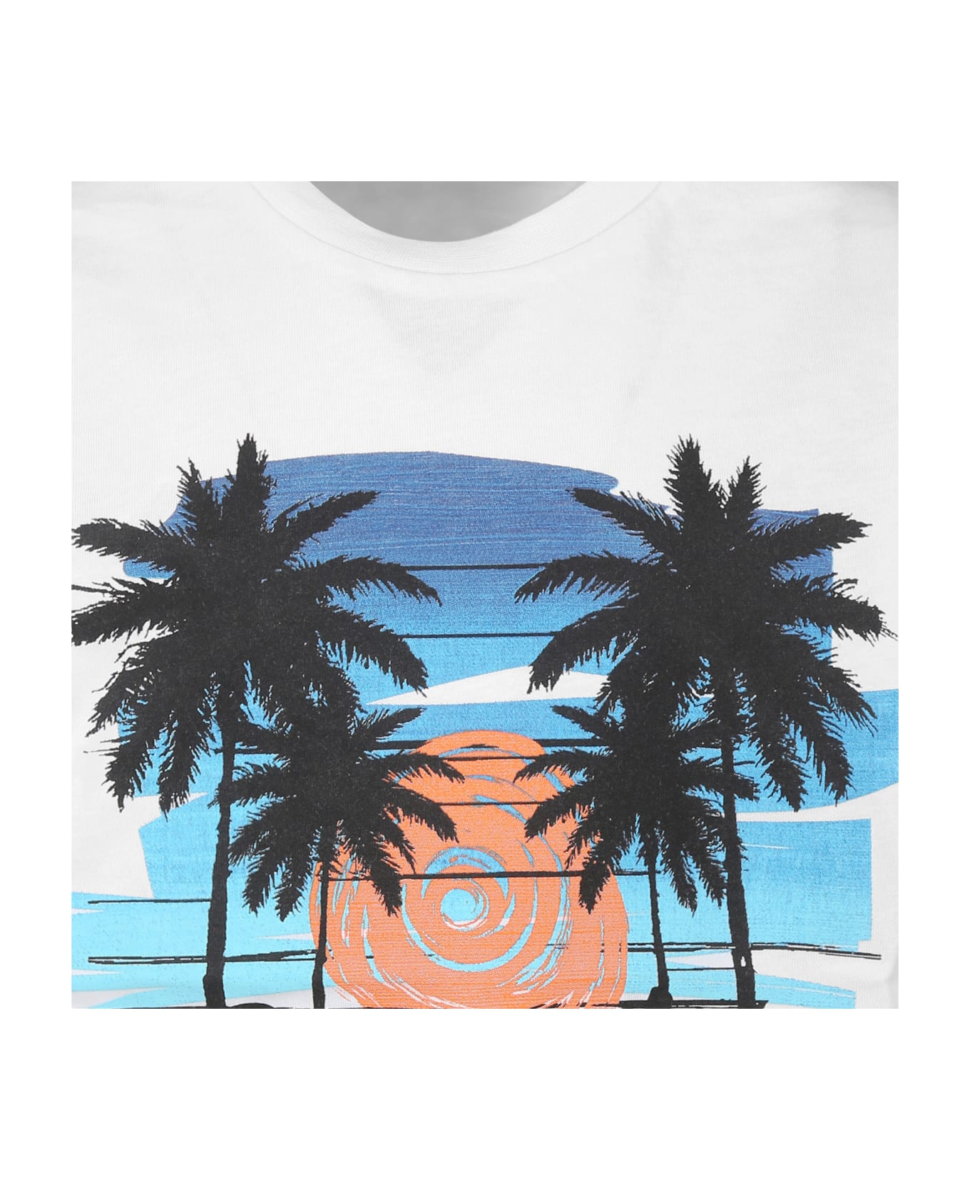 MSGM White T-shirt For Kids With Palm Tree And Logo - White