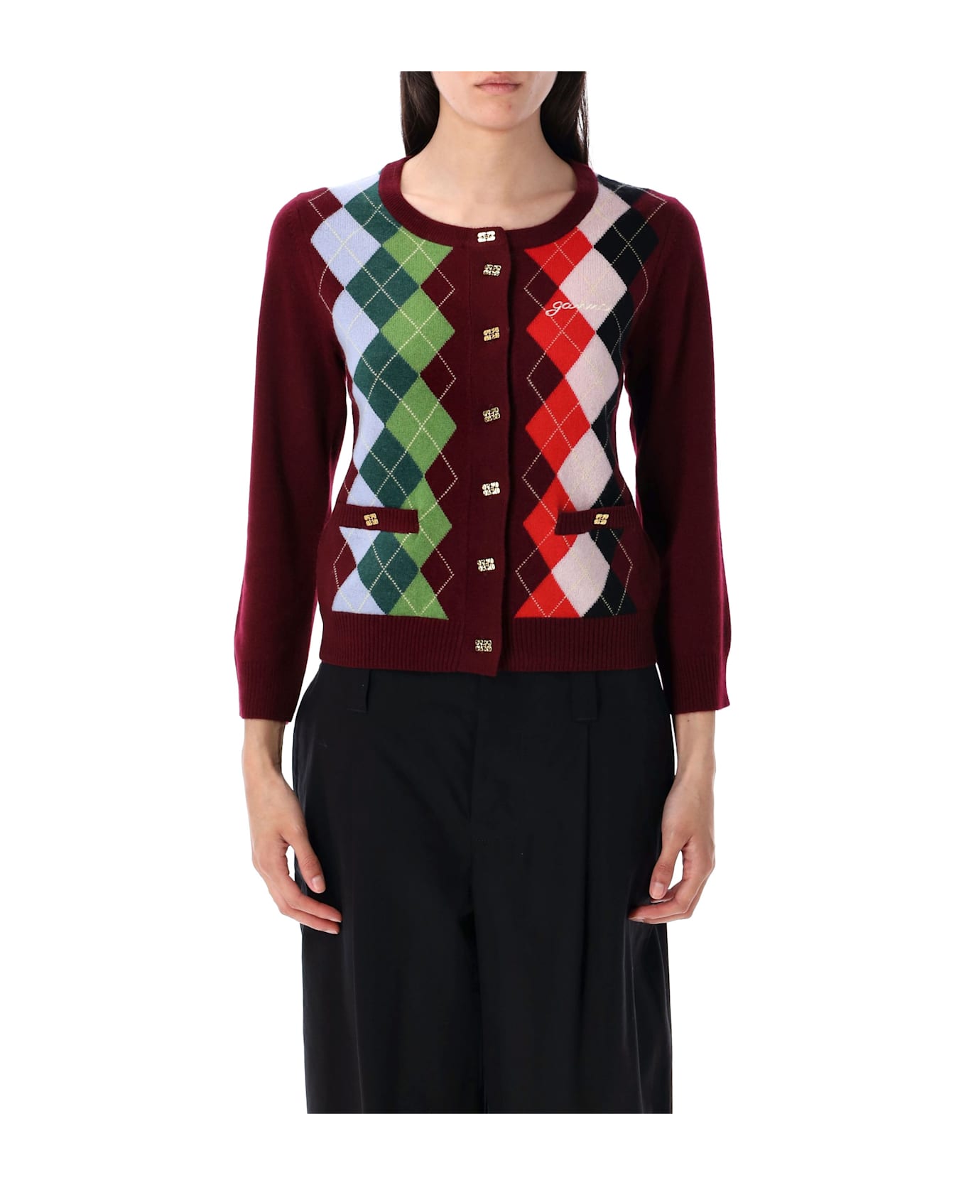 Ganni Check Cardigan - TAWNY PORT