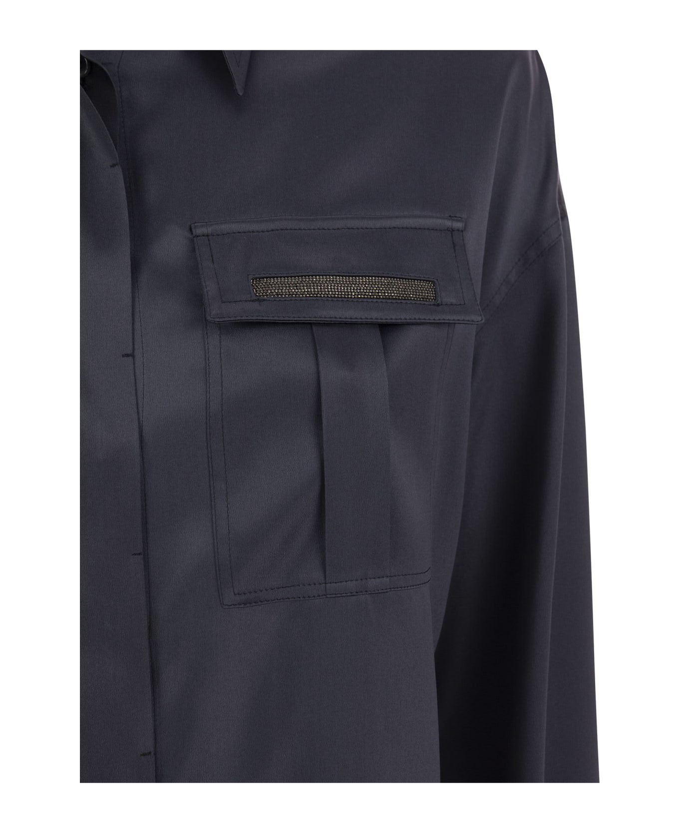 Brunello Cucinelli Stretch Silk Satin Shirt With Shiny Pockets - Blue シャツ
