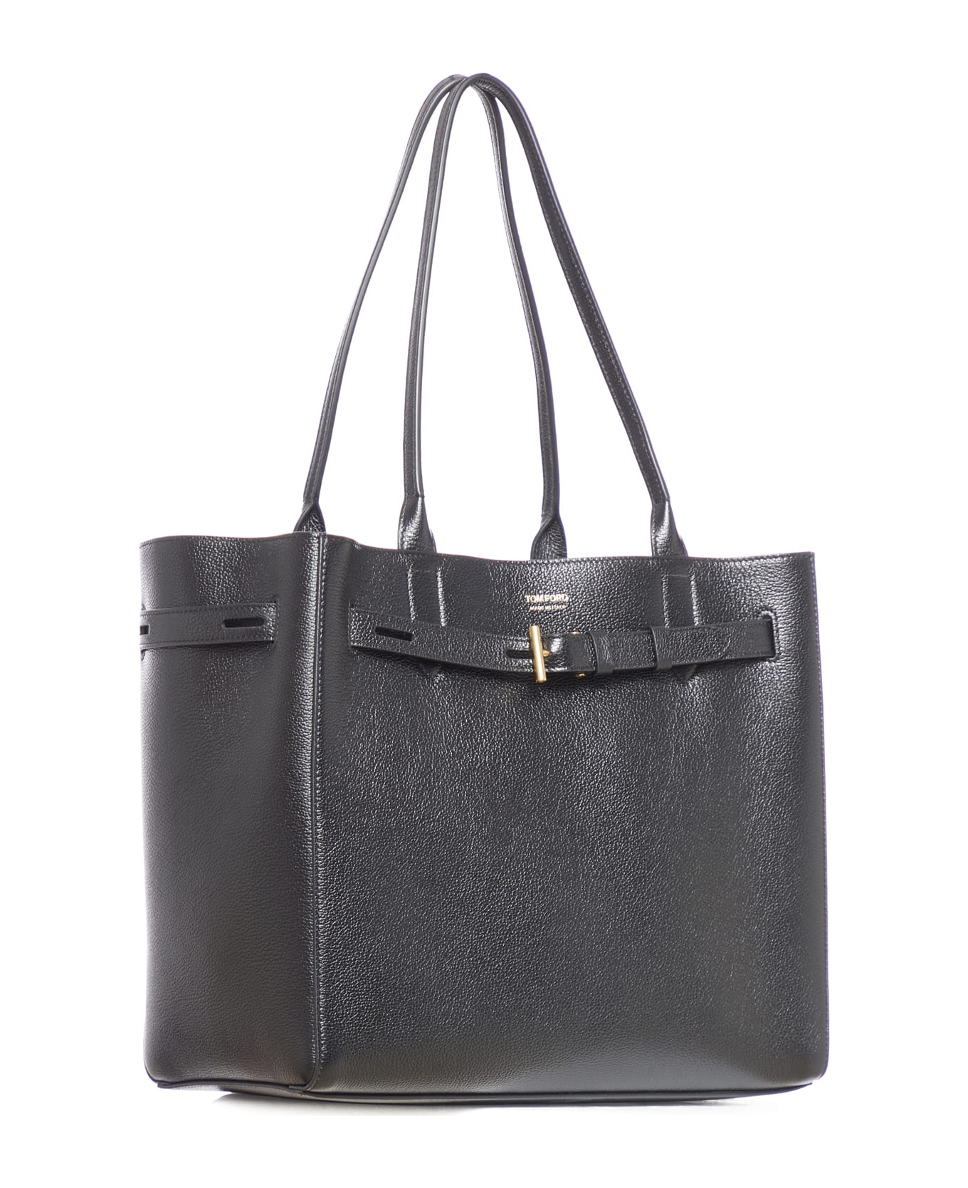 Tom Ford Logo Leather Shopping Bag - Black