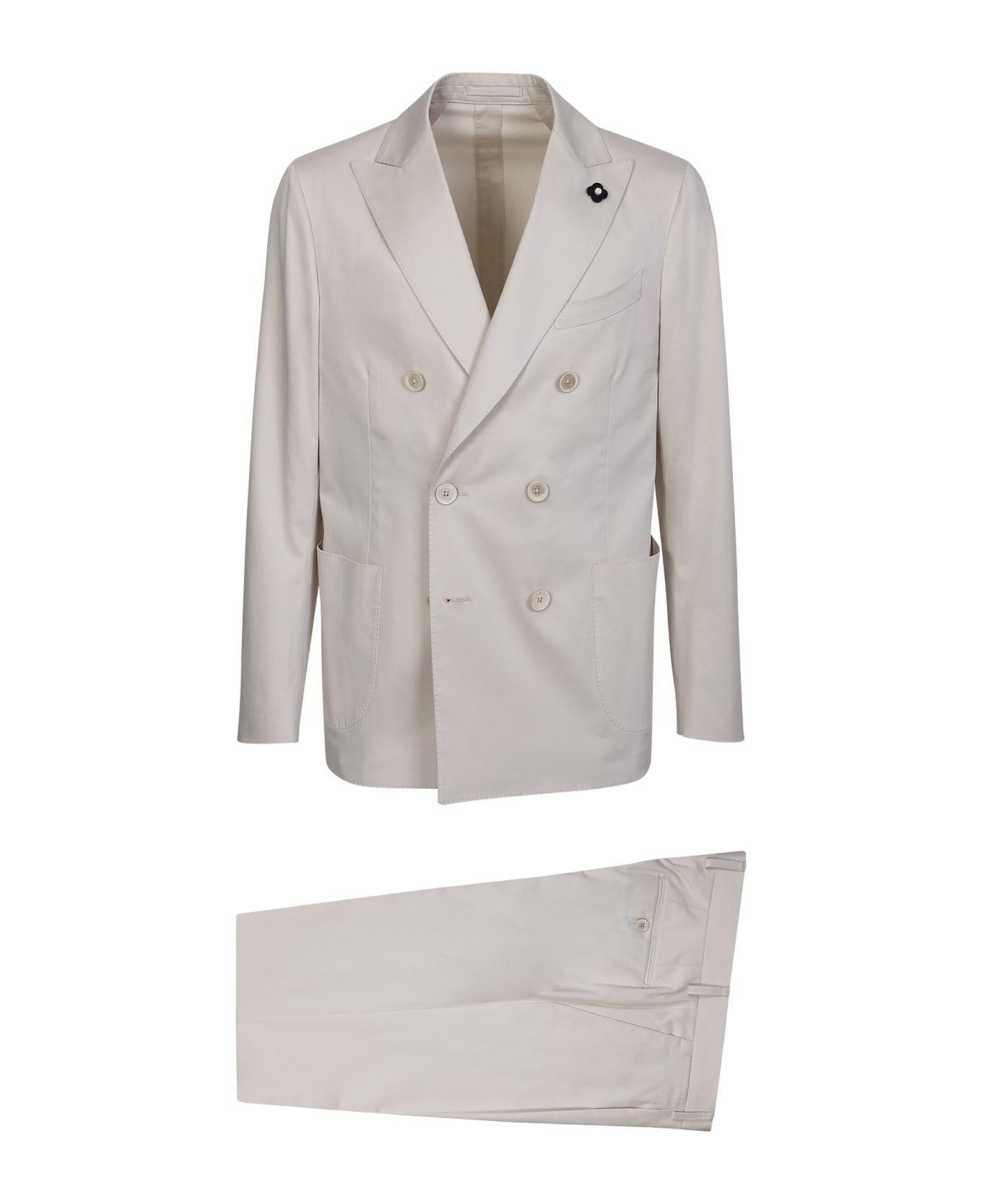 Lardini Double Breasted Cream Suit - White