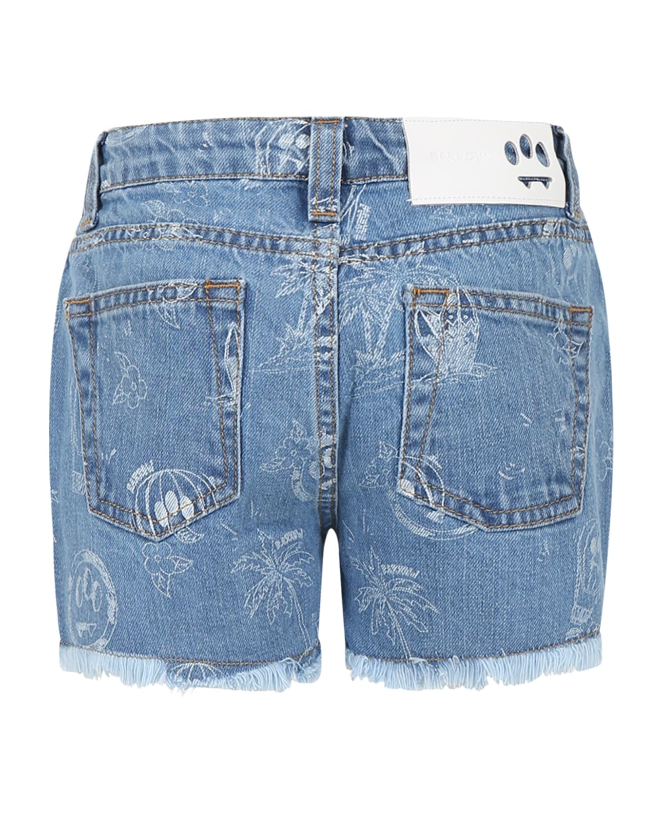 Barrow Light Blue Shorts For Girl With Logo And Iconic Smiley - Denim