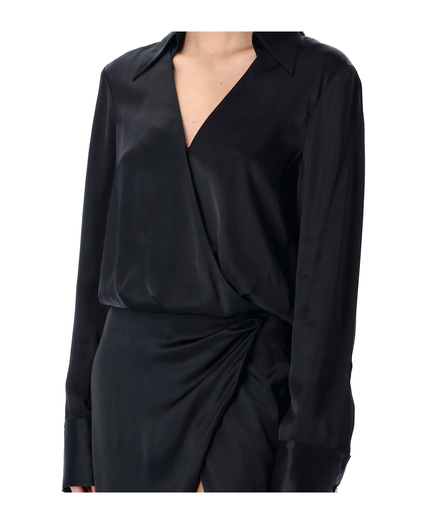 The Attico Long Shirt Dress - BLACK