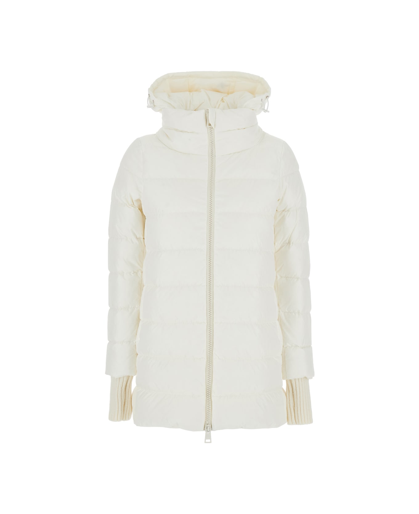 Herno White Down Jacket With Drawstring Hood In Tech Fabric Woman - bianco
