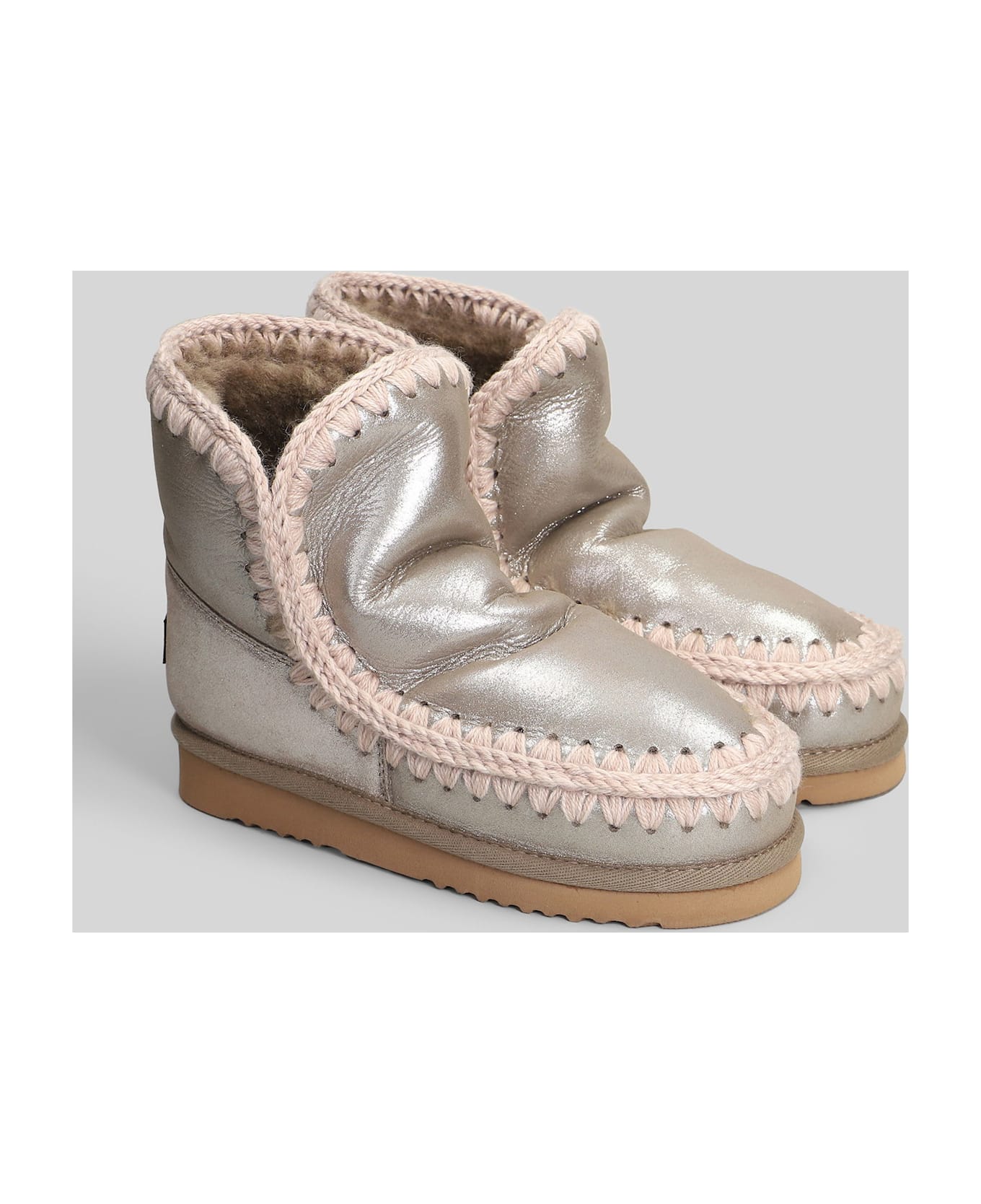 Mou Eskimo 18 Low Heels Ankle Boots In Grey Leather - grey