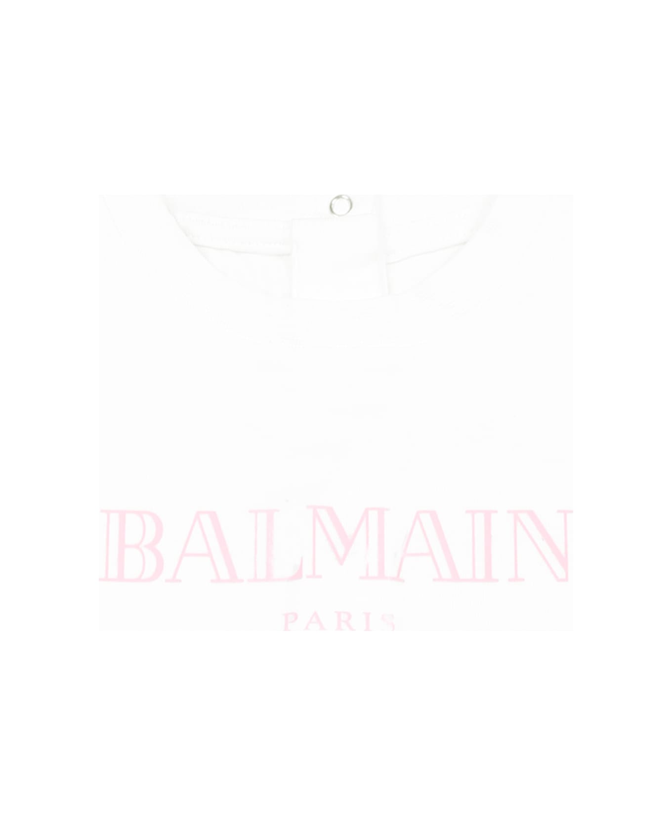 Balmain White T-shirt For Baby Girl With Logo - White