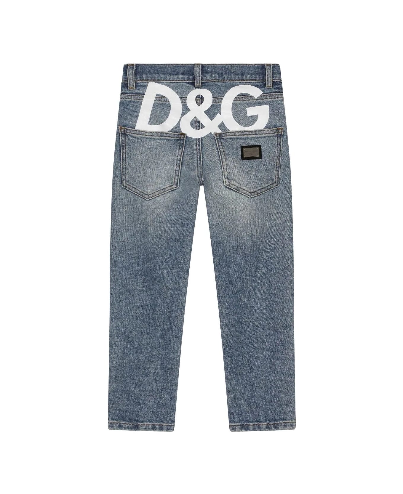 Dolce & Gabbana Blue Jeans With D&g Logo - Blue
