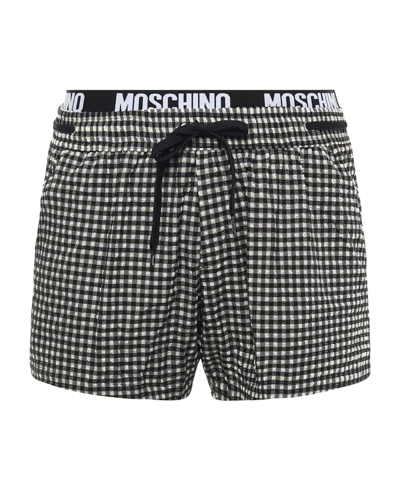 Moschino Checked Swim Trunks With Logo - Black