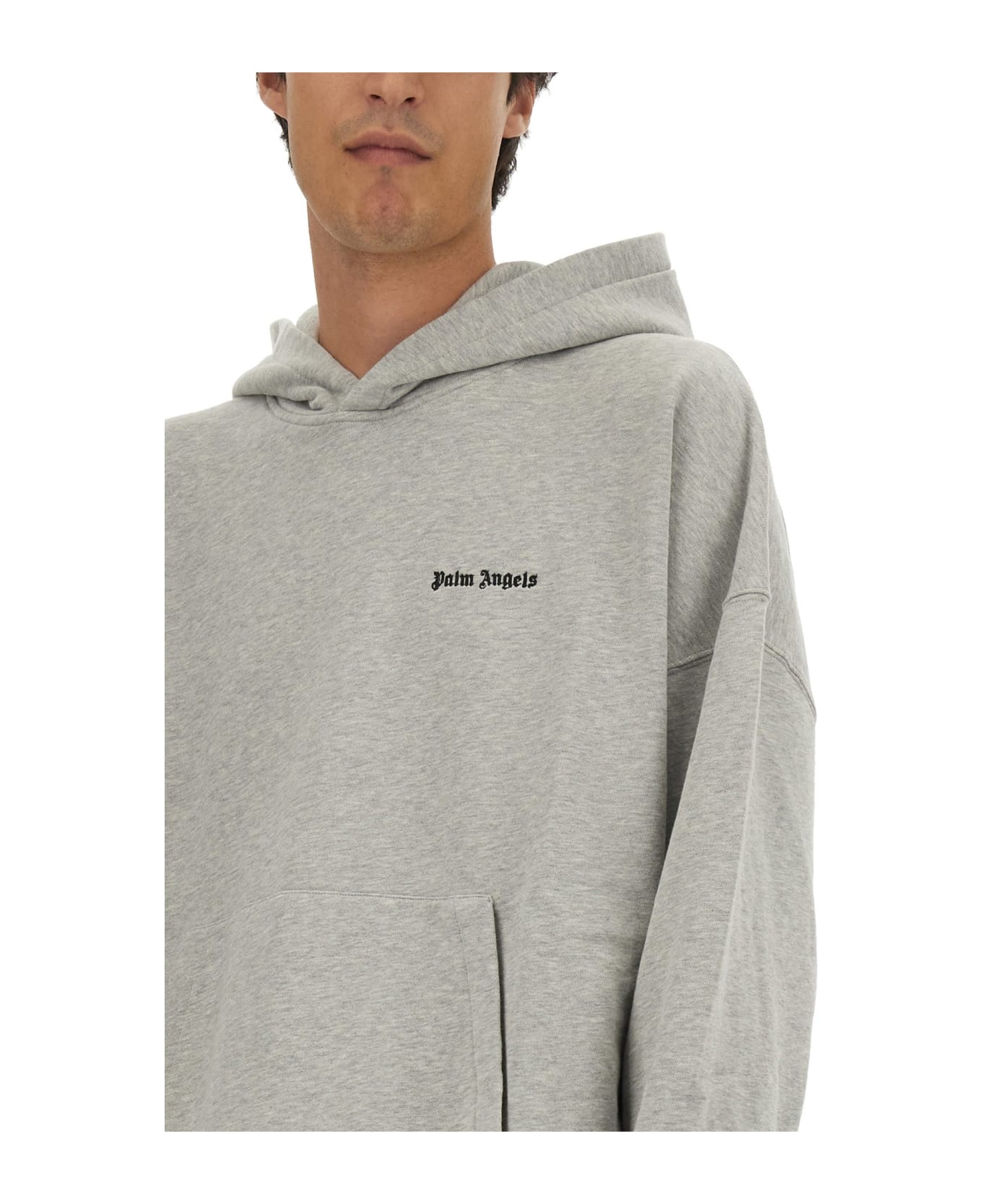 Palm Angels Embroidered Logo Hoodie - Grey フリース