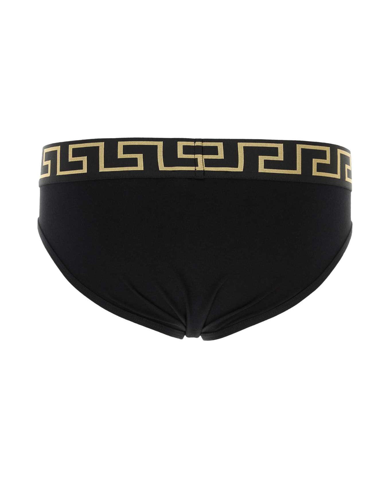 Versace Black Stretch Cotton Brief Set - BLACKWHITEBLACKGOLD