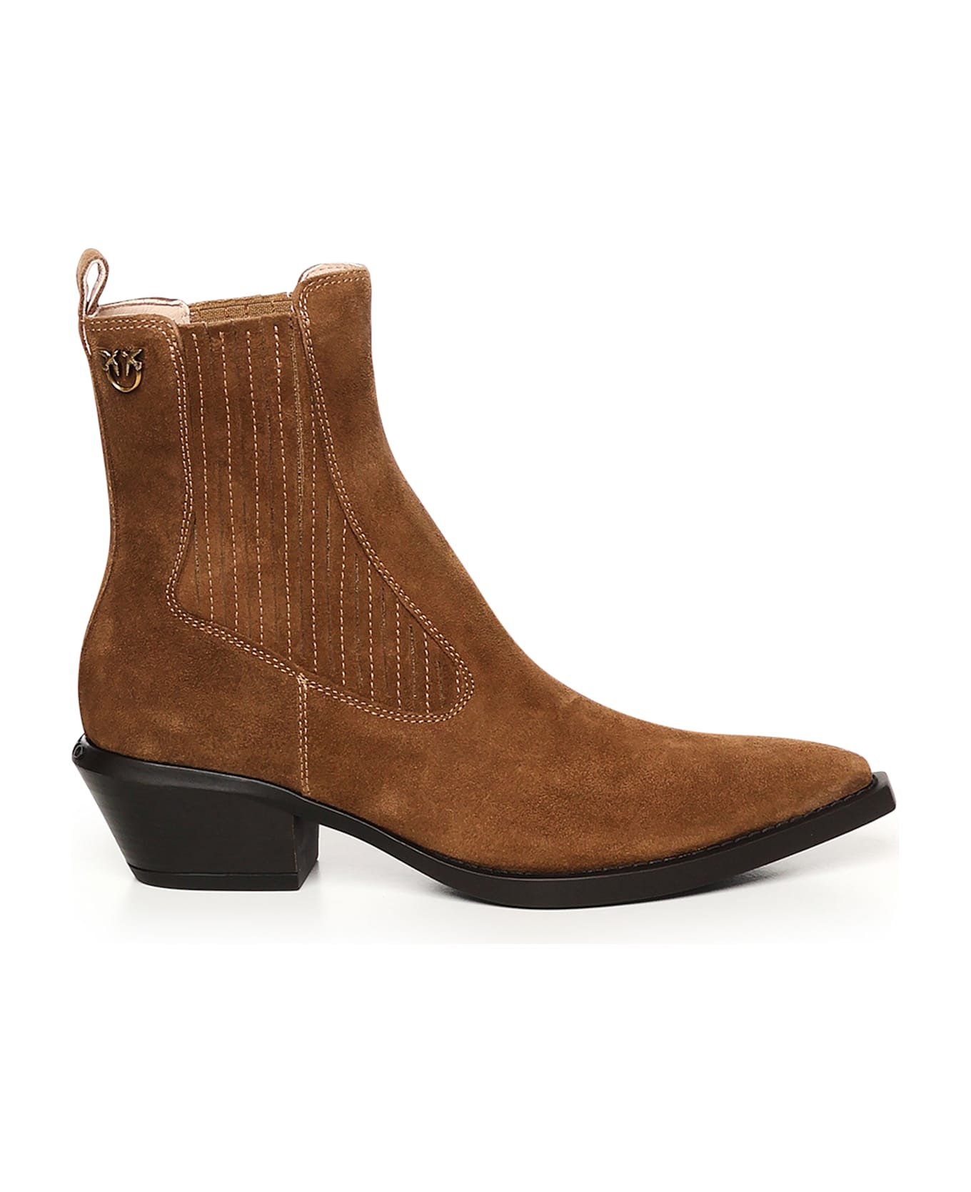 Pinko Suede Ankle Cowboy Boots - Brown