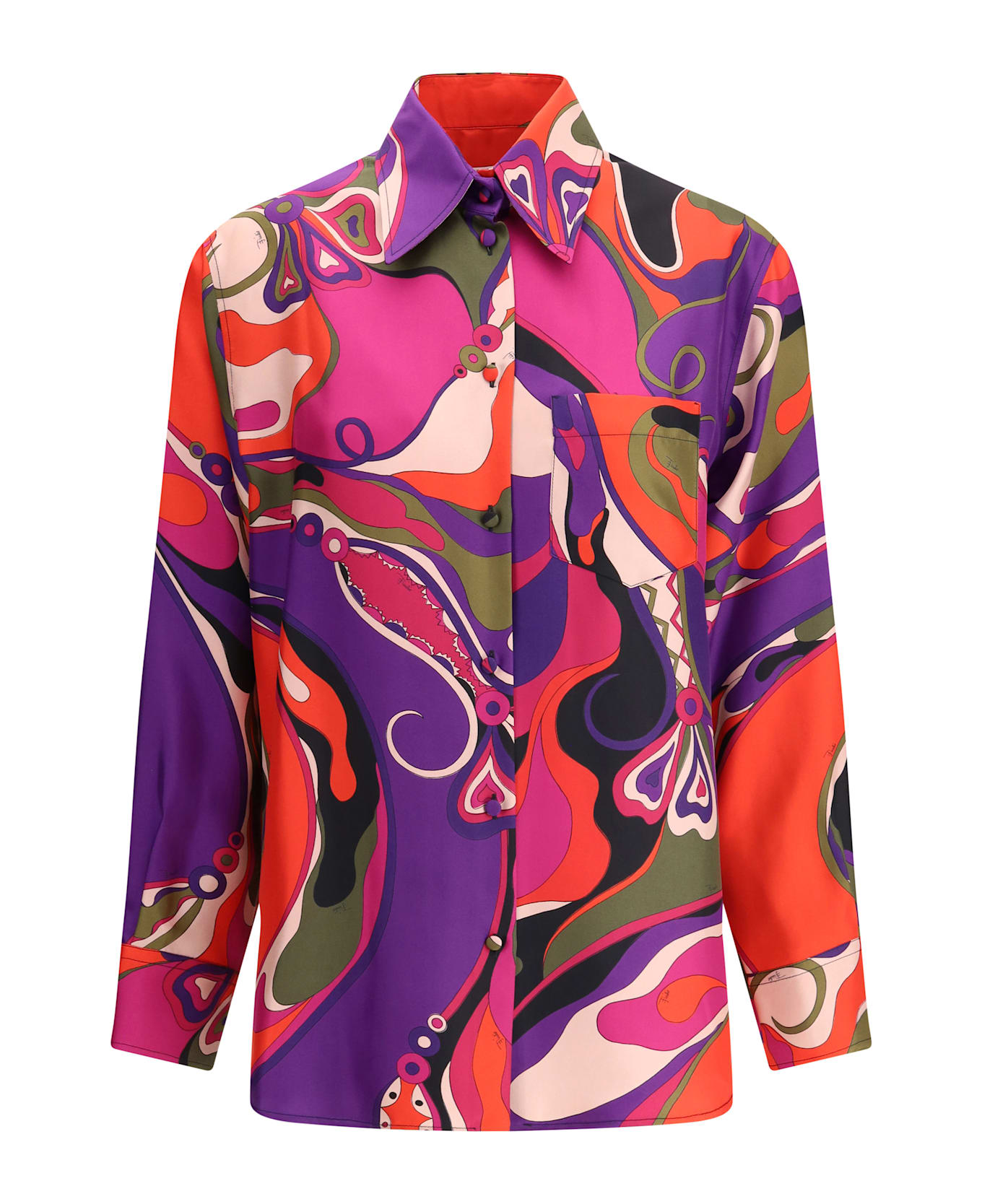 Pucci Silk Shirt With Abstract Print - PURPLE/PINK