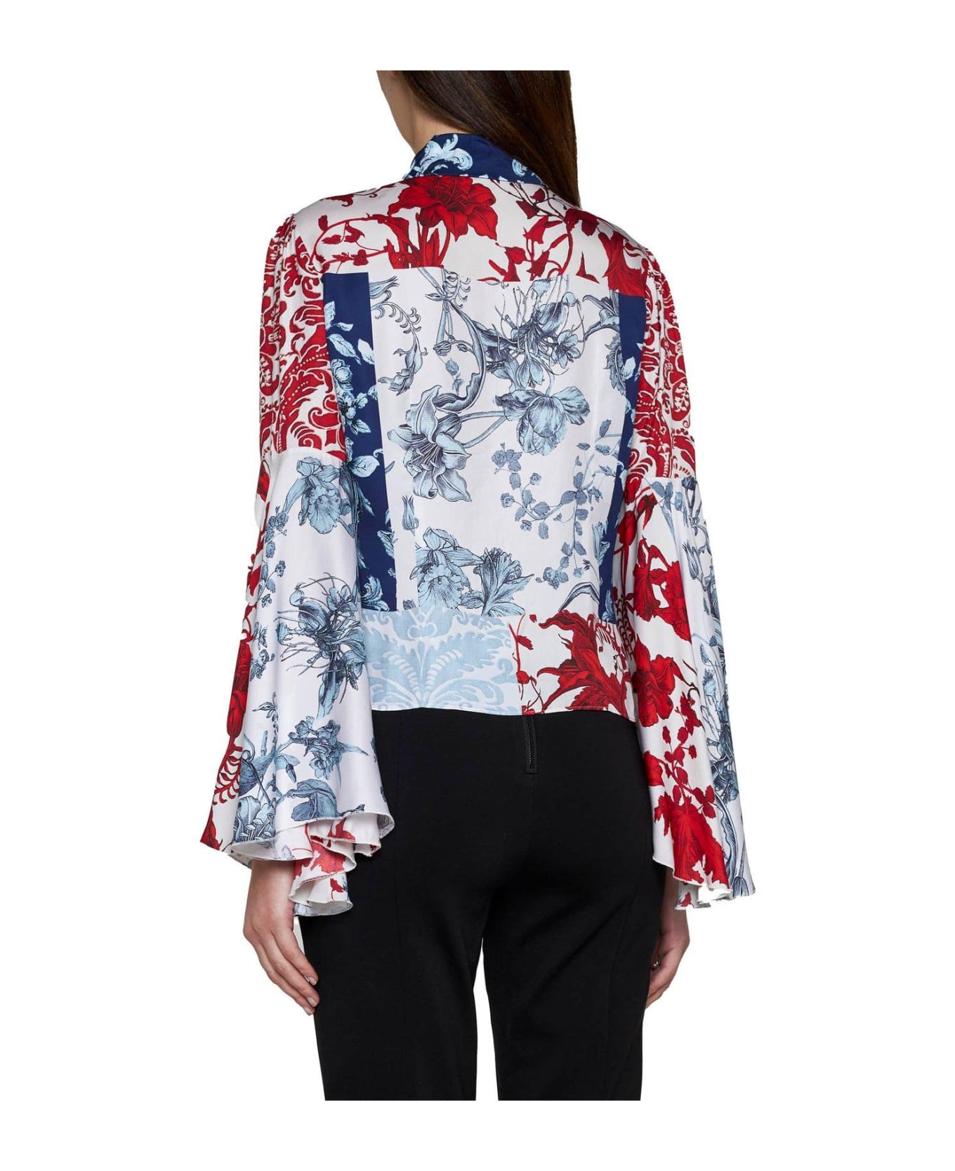 Alice + Olivia Willa Floral-printed Bell-sleeved Blouse - Blue