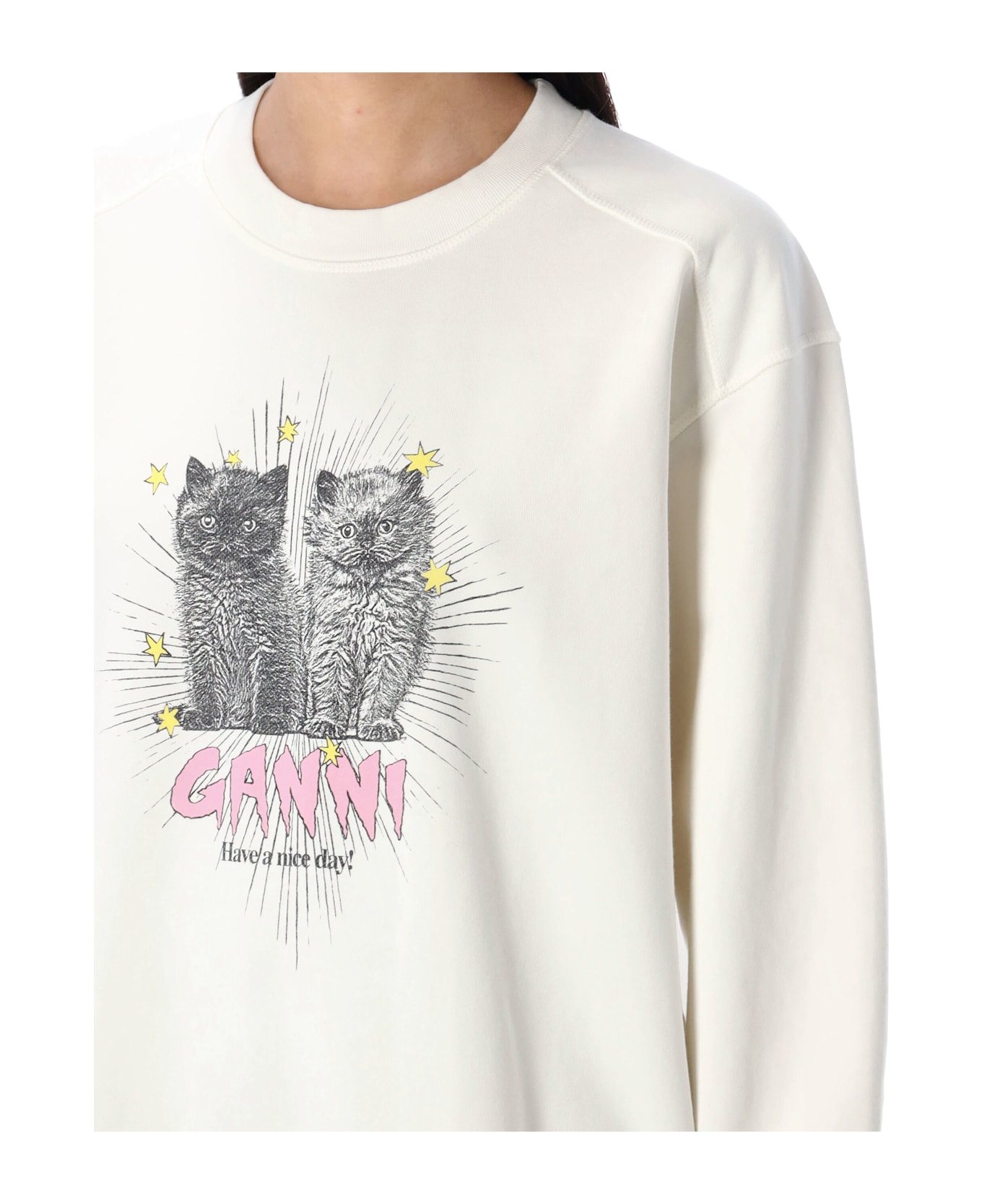 Ganni Cats Sweatshirt - EGRET