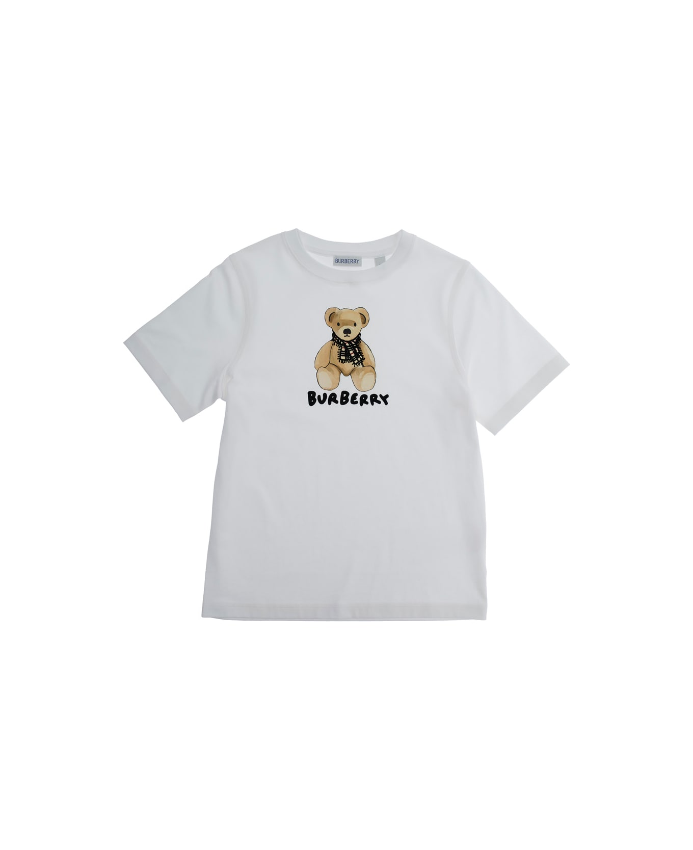 Burberry White Crewneck T-shirt With Logo Print On The Front In Cotton Boy - White