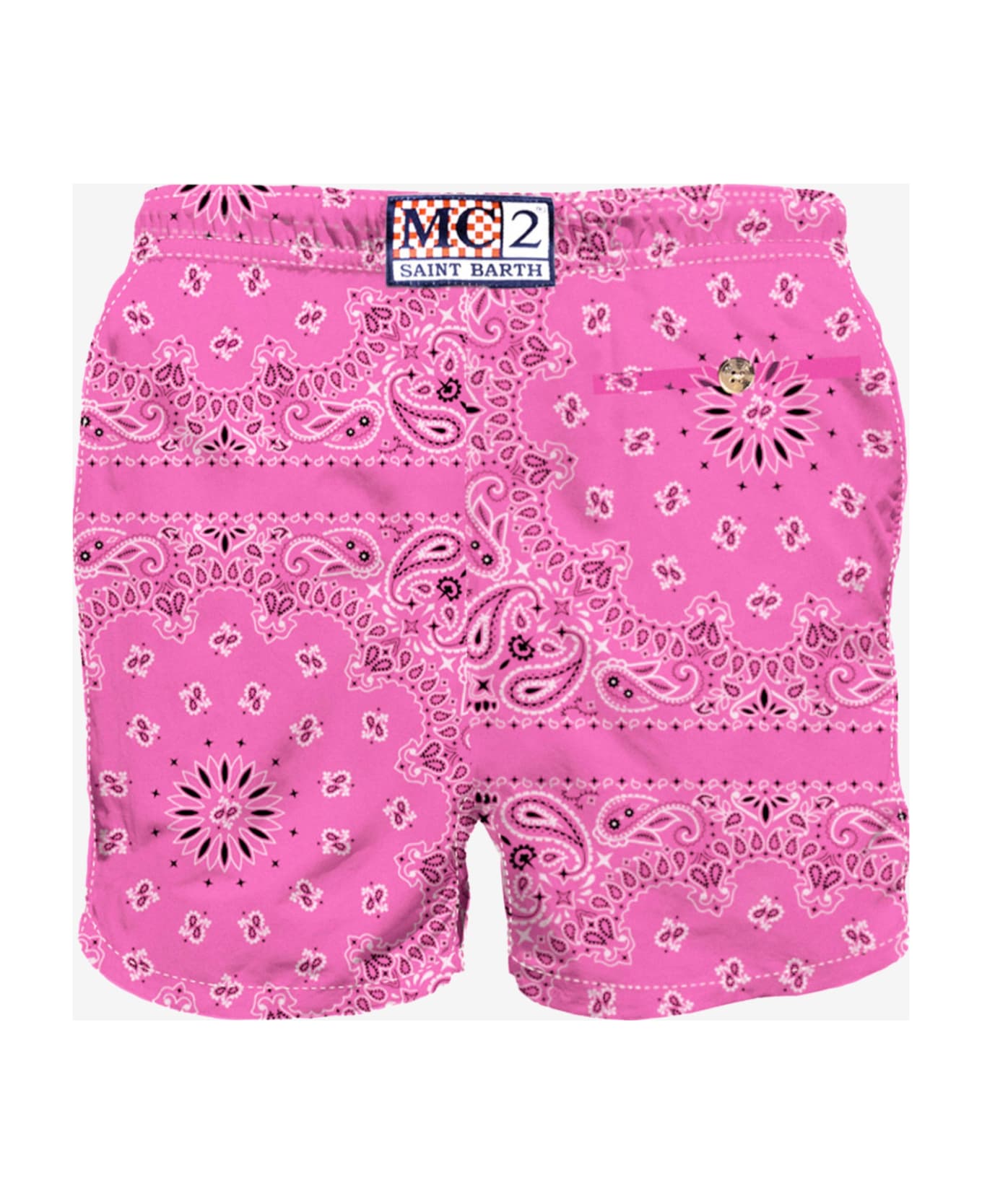 MC2 Saint Barth Man Swim Shorts With Pink Bandanna Print - ROSA FLUO
