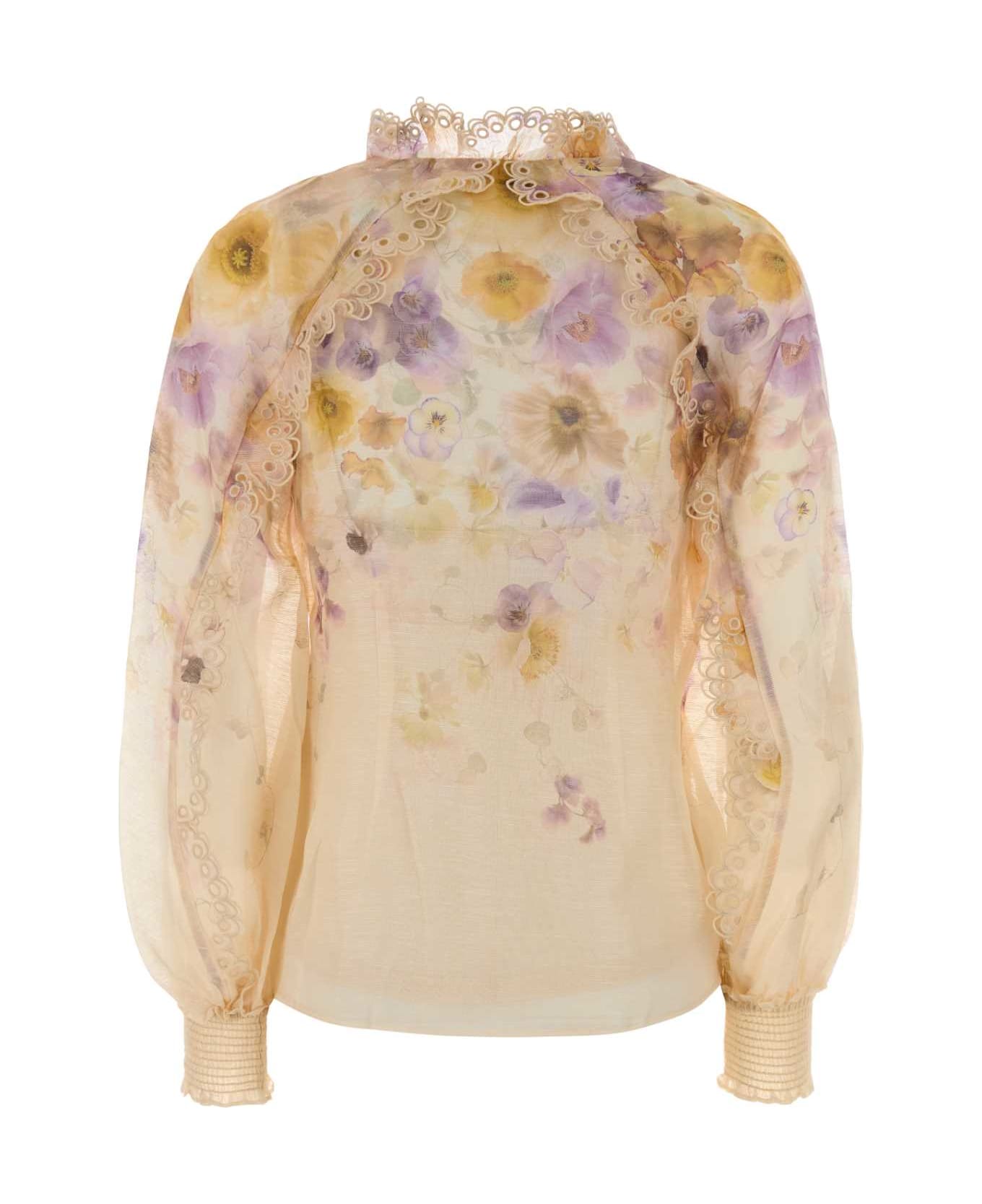 Zimmermann Printed Linen Blend Memento Shirt - PANSYFLORAL