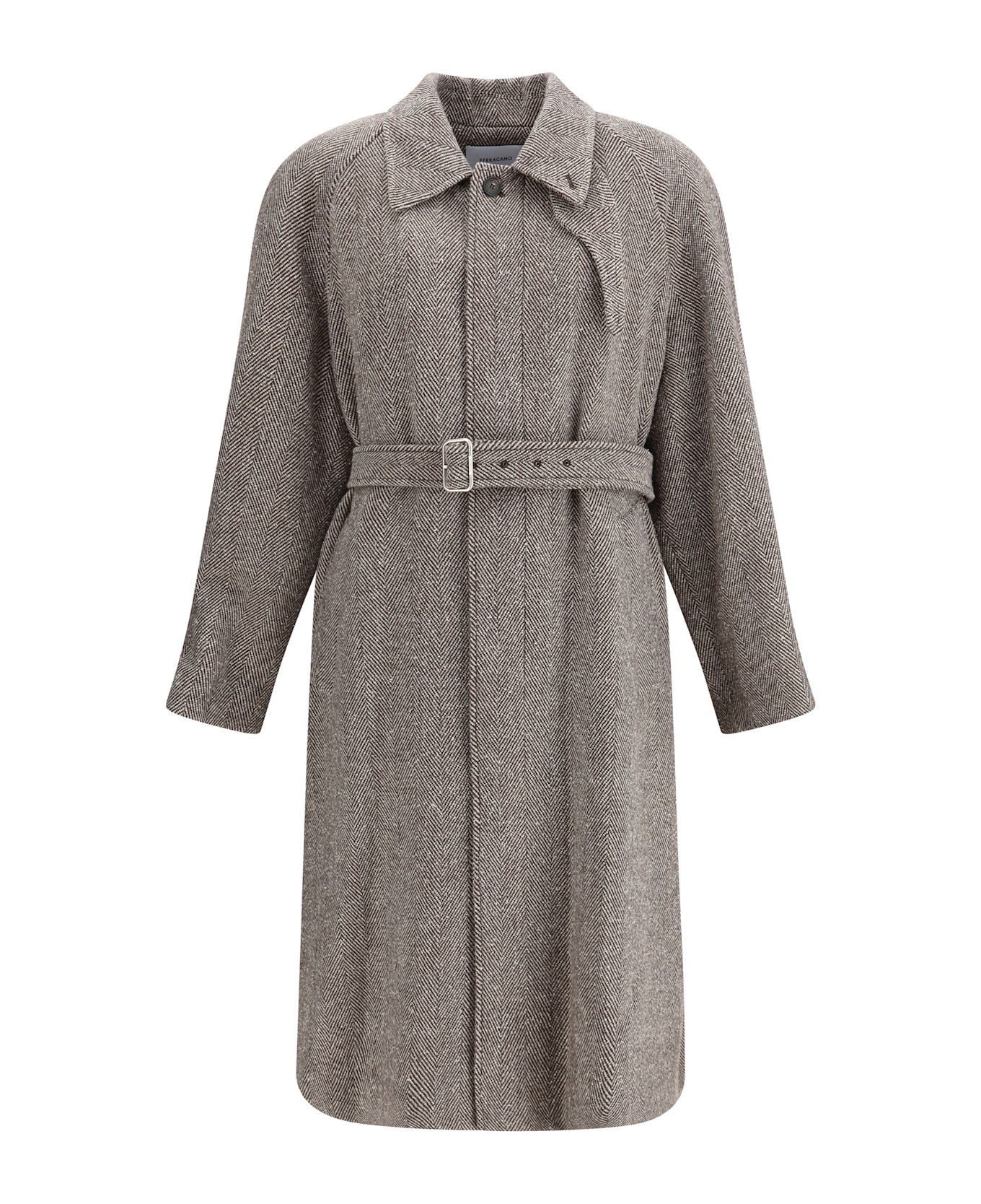 Ferragamo Coat In Herringbone-patterned Fabric