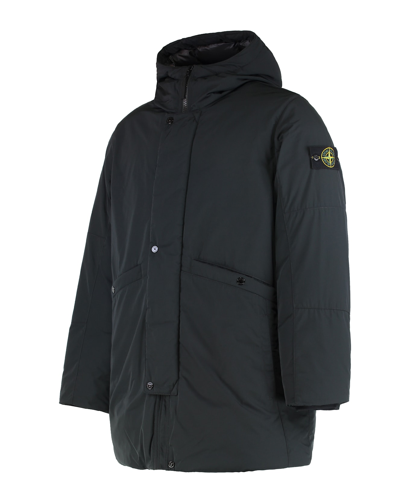 Stone Island Padded Parka With Hood - black