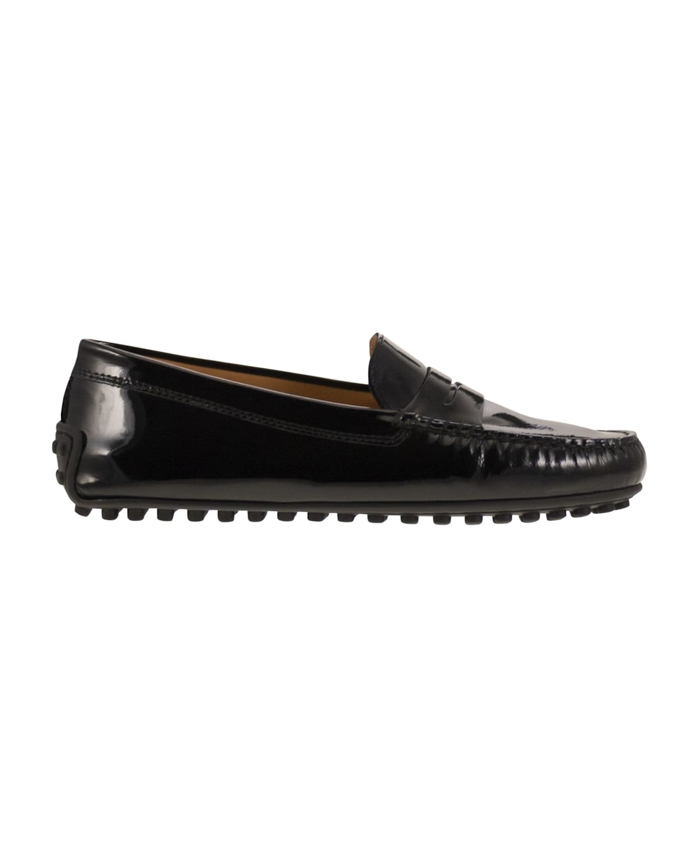 Tod's City Gommino Moccasin In Glossy Leather - Black