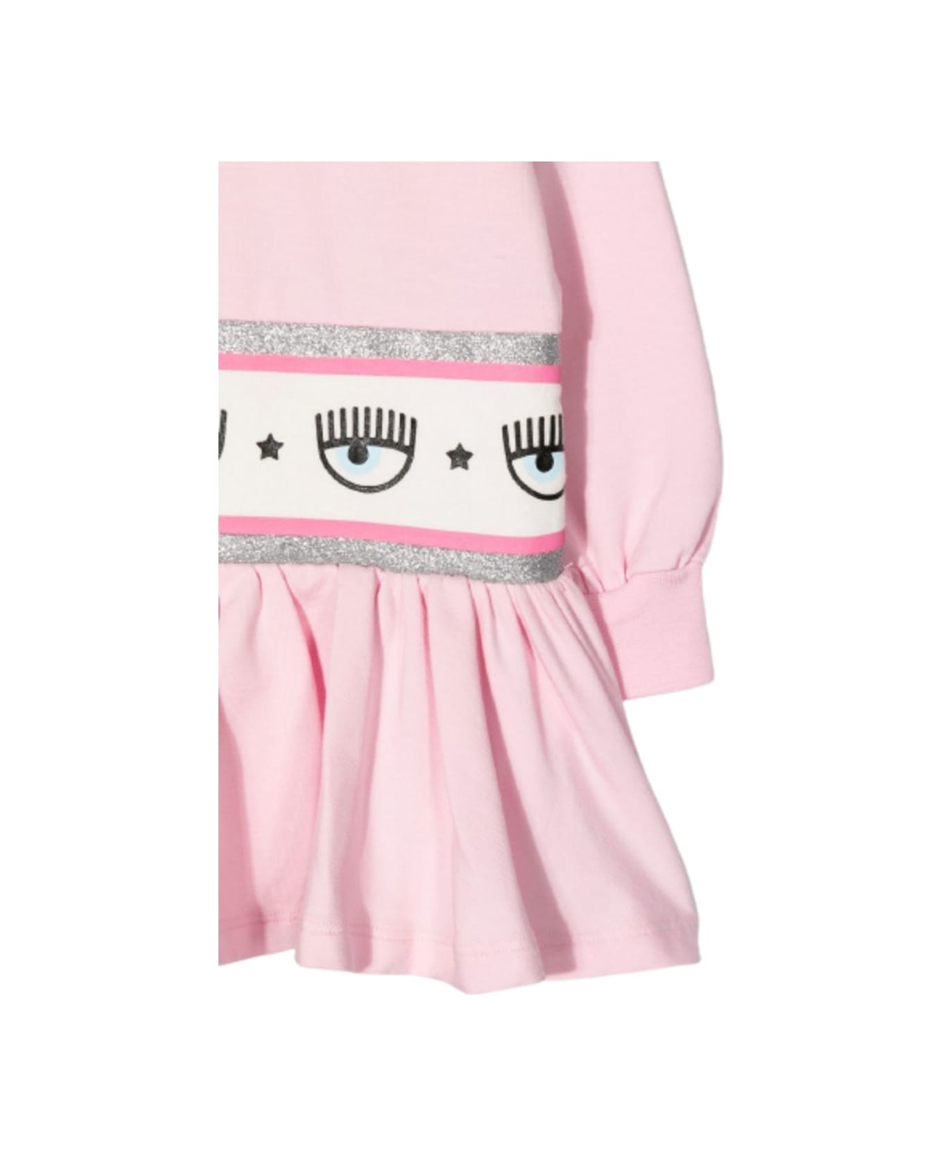 Chiara Ferragni Light Pink Sweater Dress In Cotton With Embossed Logo On The Waist - PINK