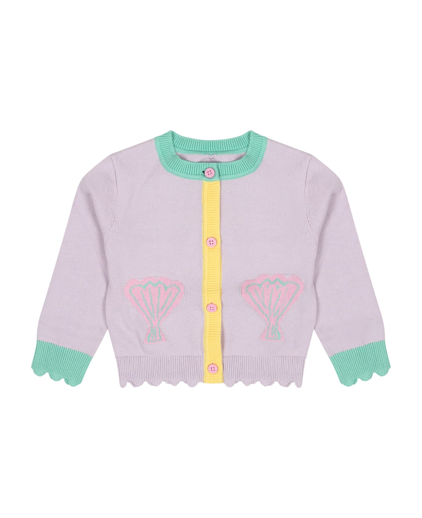 Stella McCartney Kids Purple Cardigan For Baby Girl With Shells - Violet