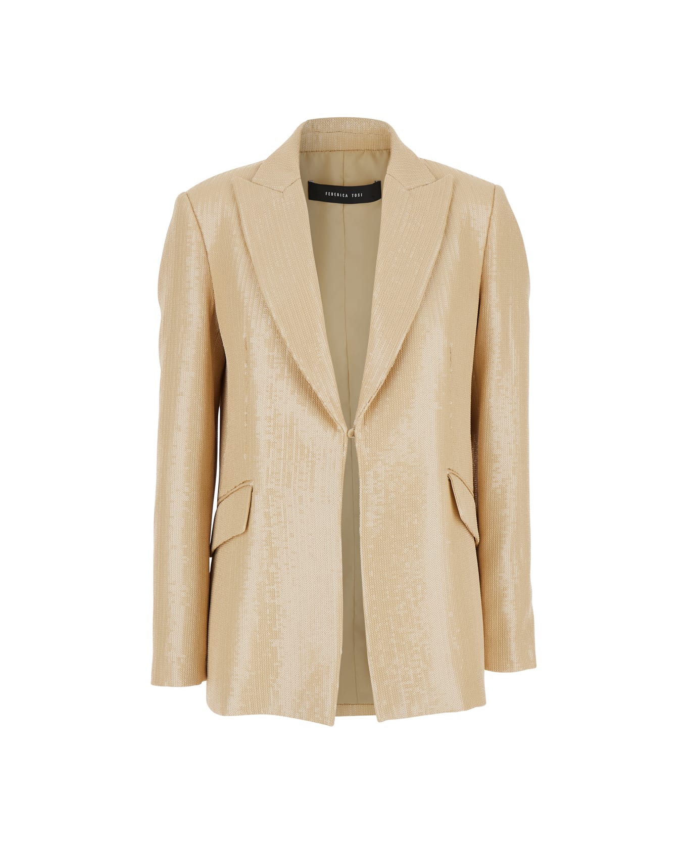 Federica Tosi Beige Jacket With All-over Sequins In Tech Fabric Woman - Beige
