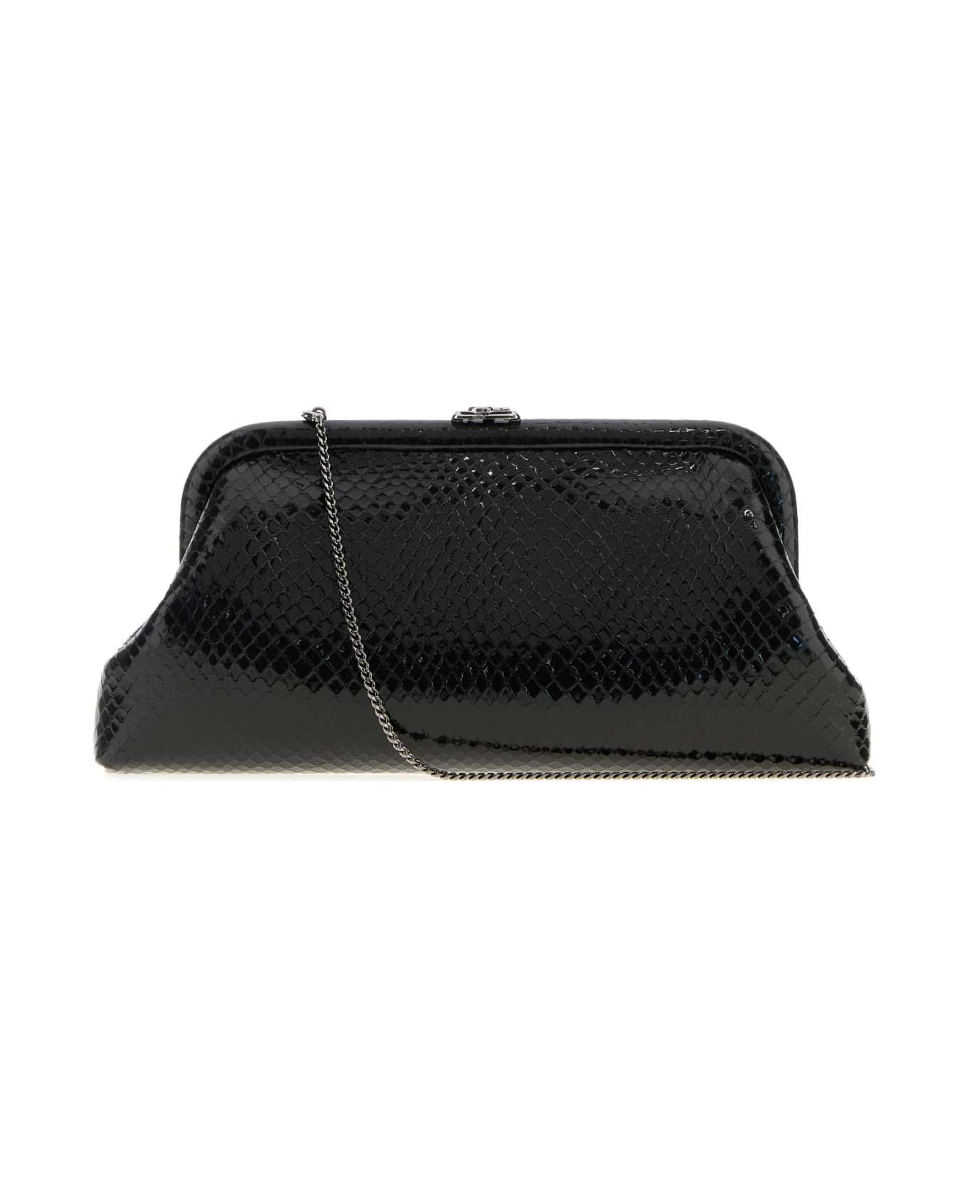 Jimmy Choo Black Leather Skylar Clutch - BLACKDARKSILVER