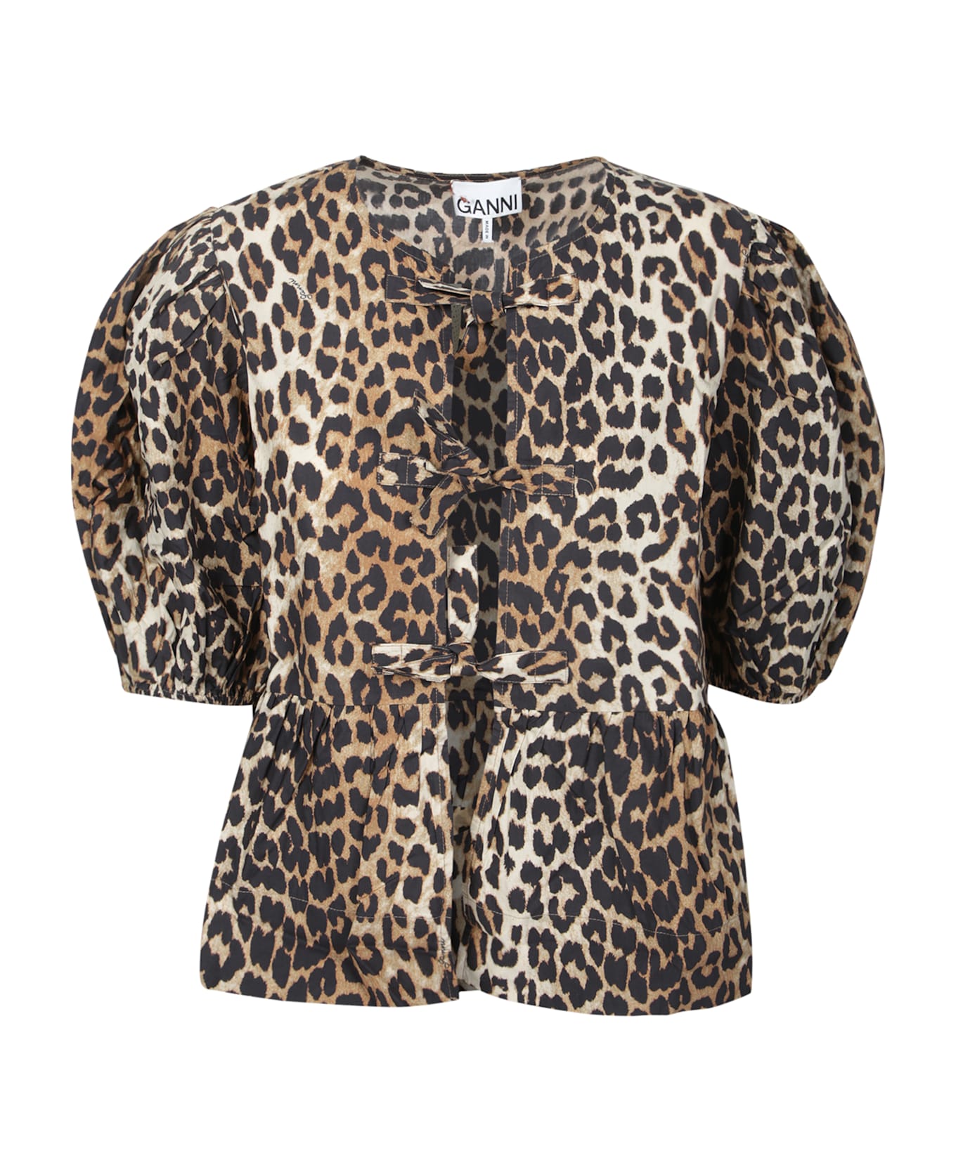 Ganni Leopard Print Peplum Blouse - Brown