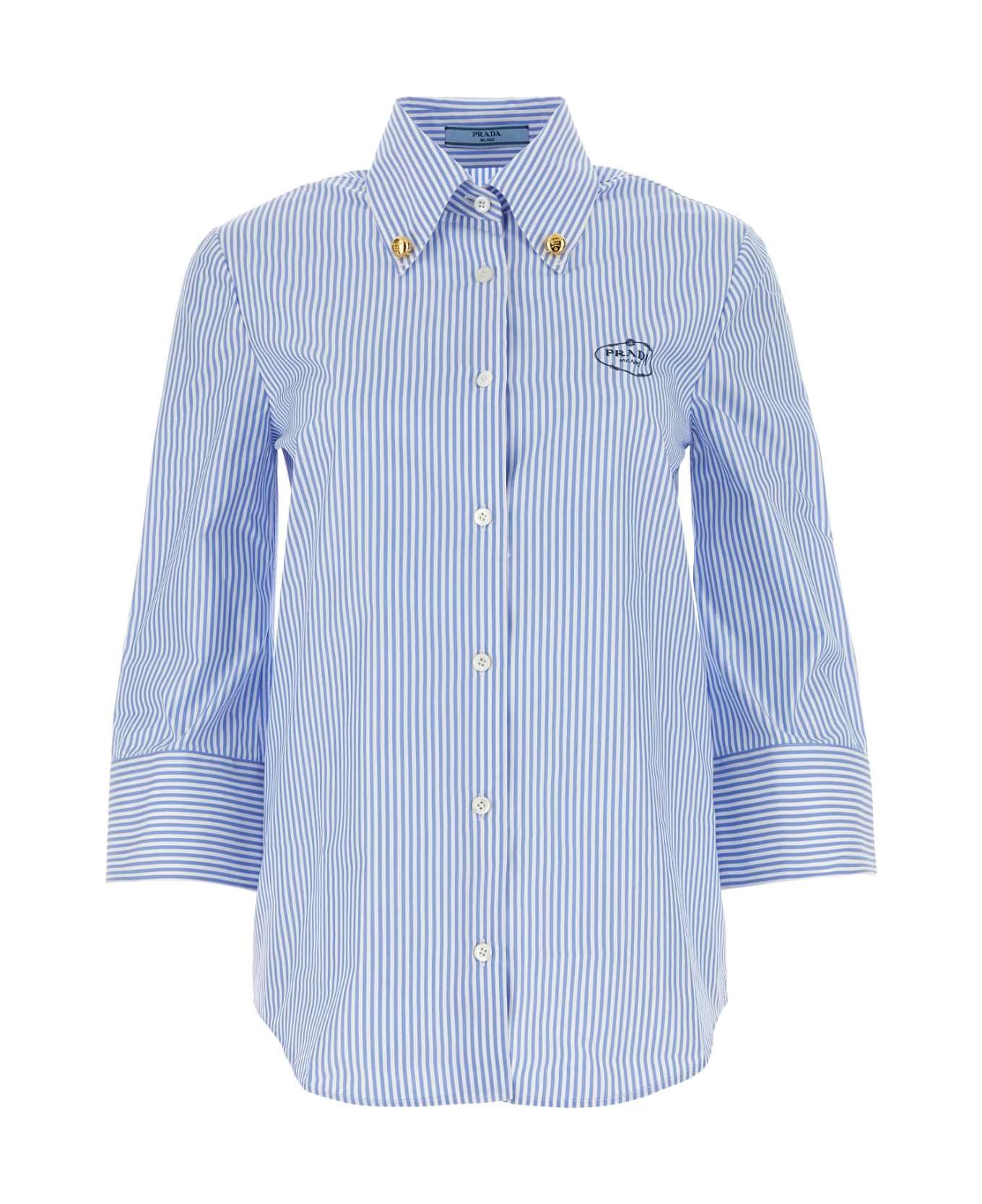 Prada Embroidered Poplin Shirt - BIANCOAZZURRO