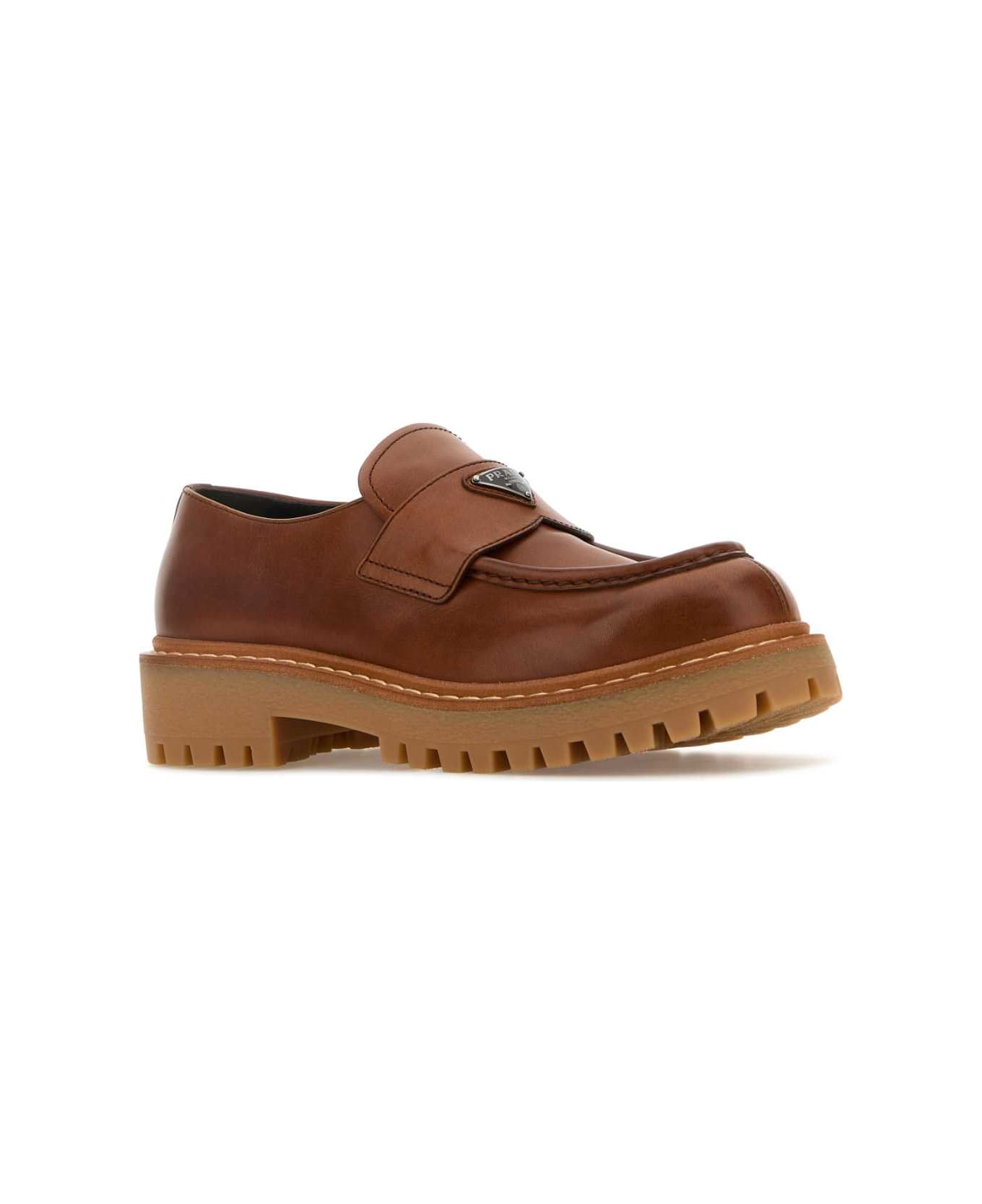 Prada Caramel Leather Loafers - COGNAC