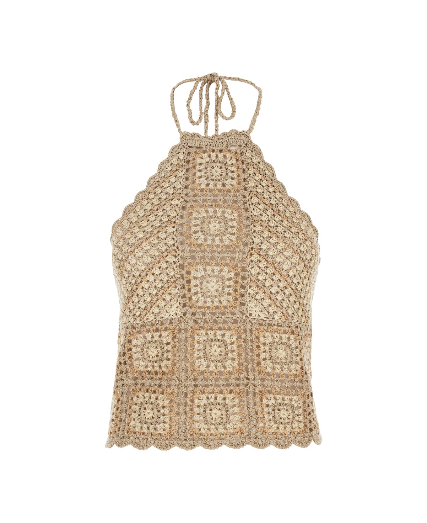 TwinSet Beige Crochet Top In Techno Fabric Woman - Natural