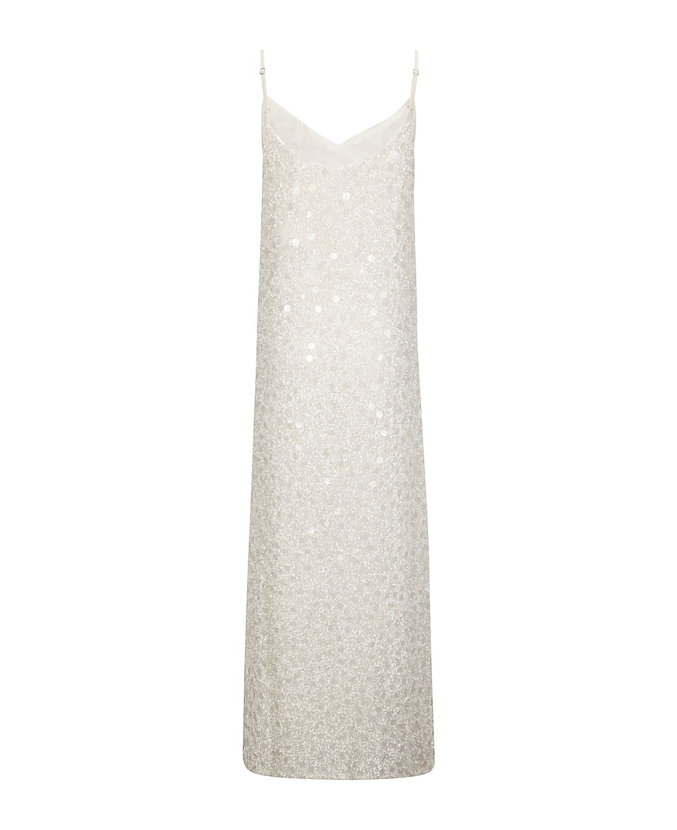 Parosh White Long Dress With Sequins In Viscose Woman - White ワンピース＆ドレス