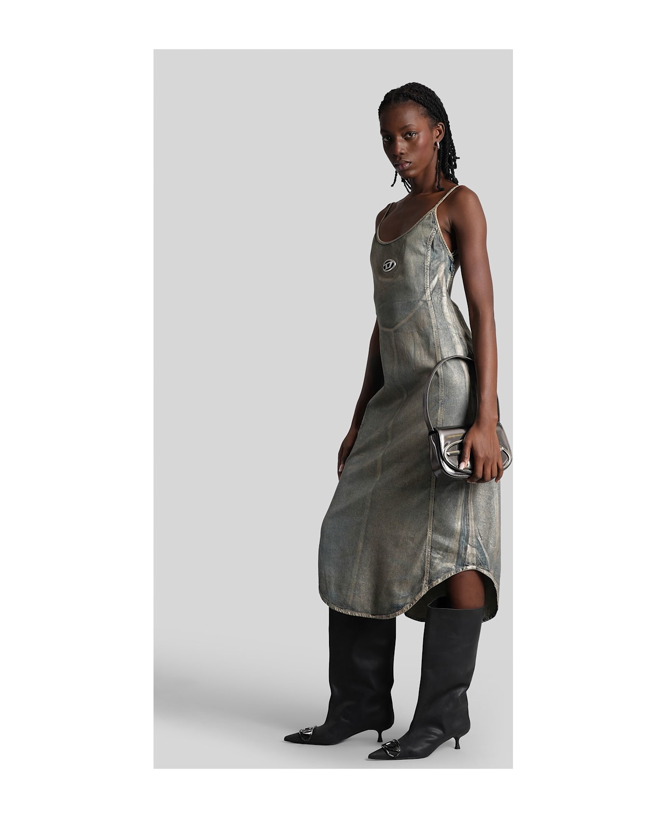 Diesel De-vera-s Long Dress In Blue Cotton - blue