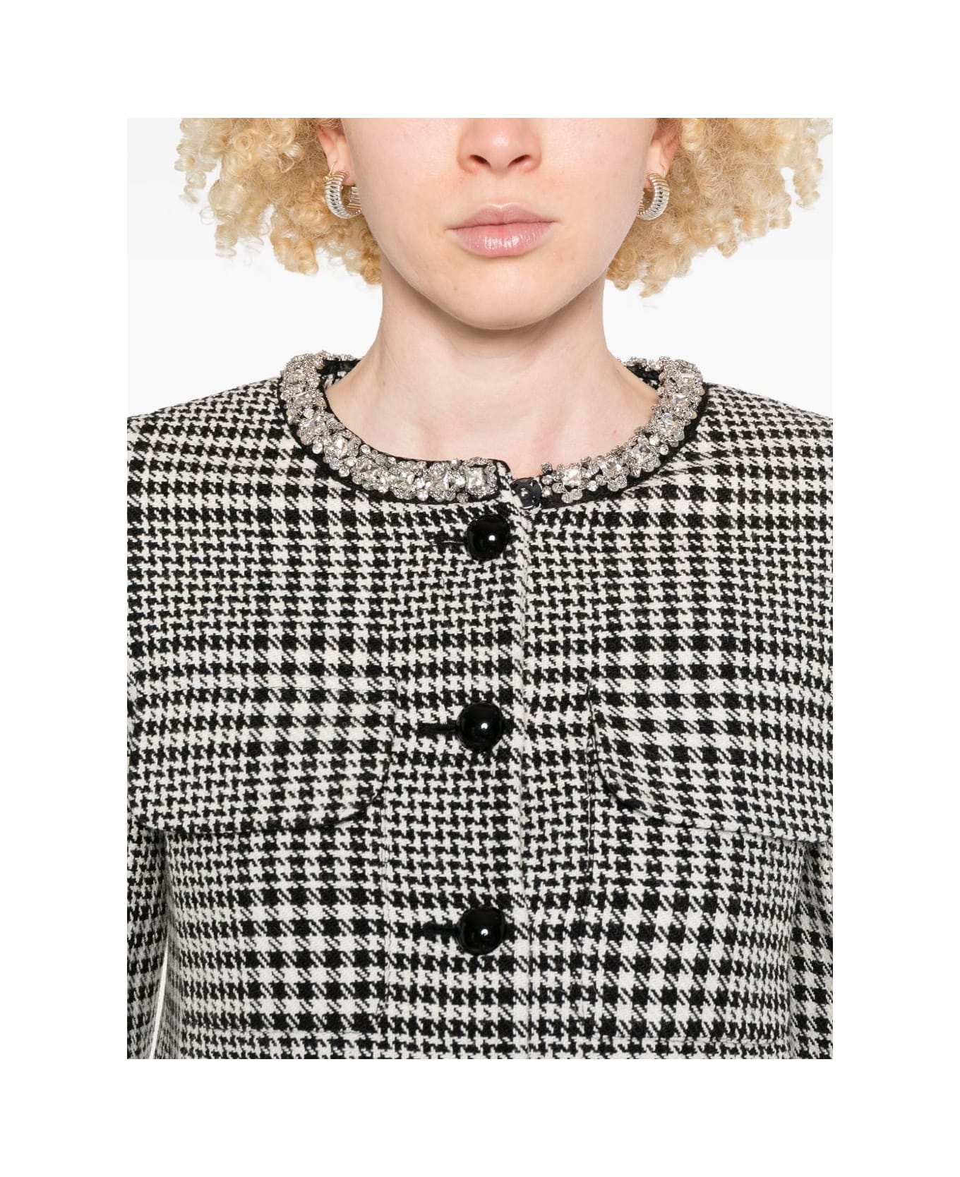 self-portrait Wool Blend Checked Jacket - Black