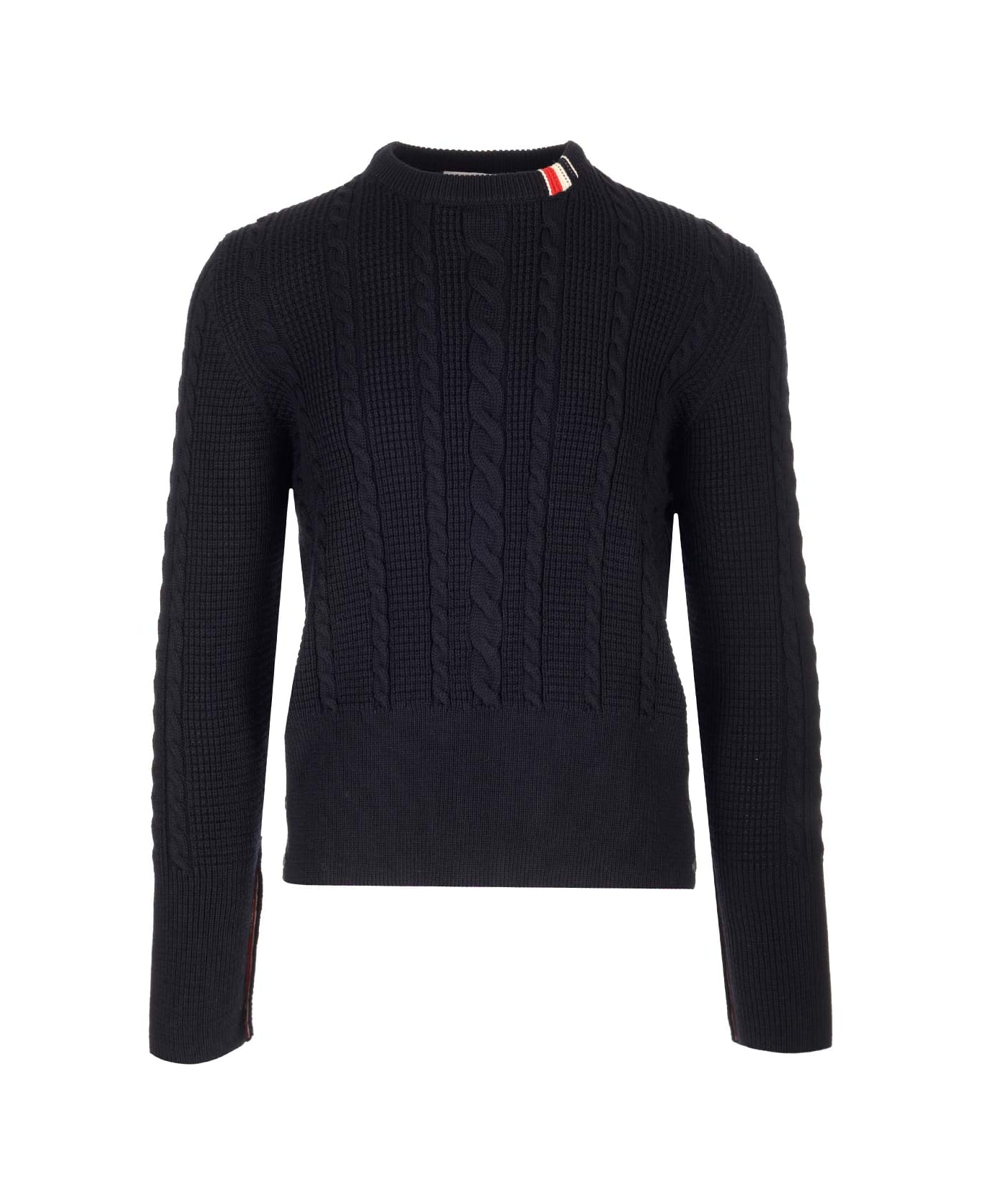 Thom Browne Blue Wool Sweater With Cables - Navy