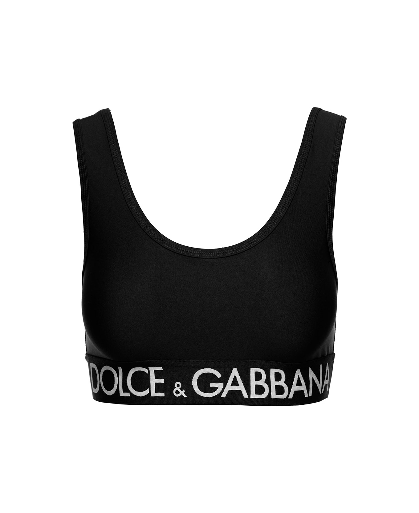 Dolce & Gabbana Black Sports Bra With Branded Band In Stretch Tech Fabric Woman - Black