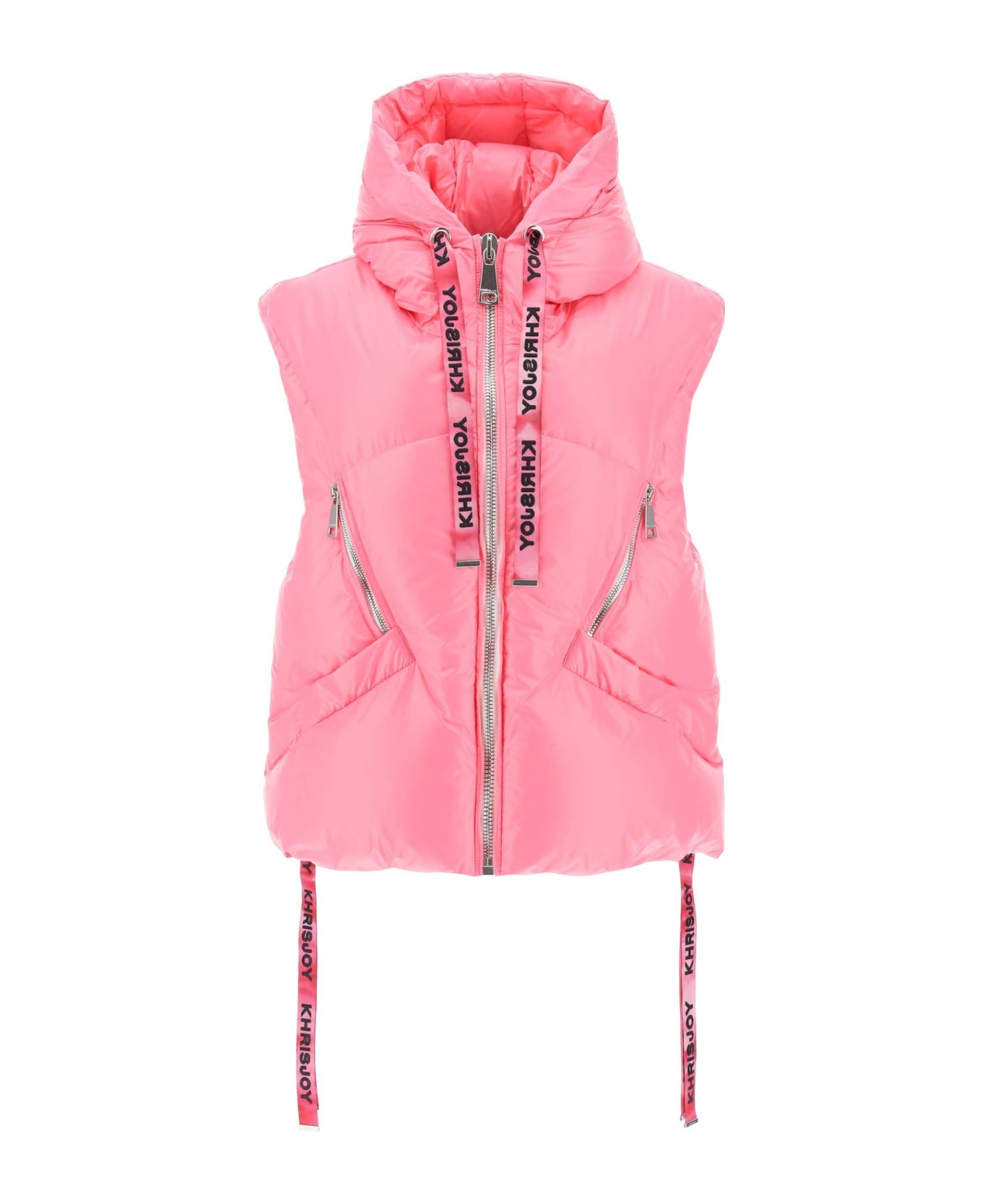 Khrisjoy Oversized Puffer Vest With Hood - FLAMINGO PINK (Pink)