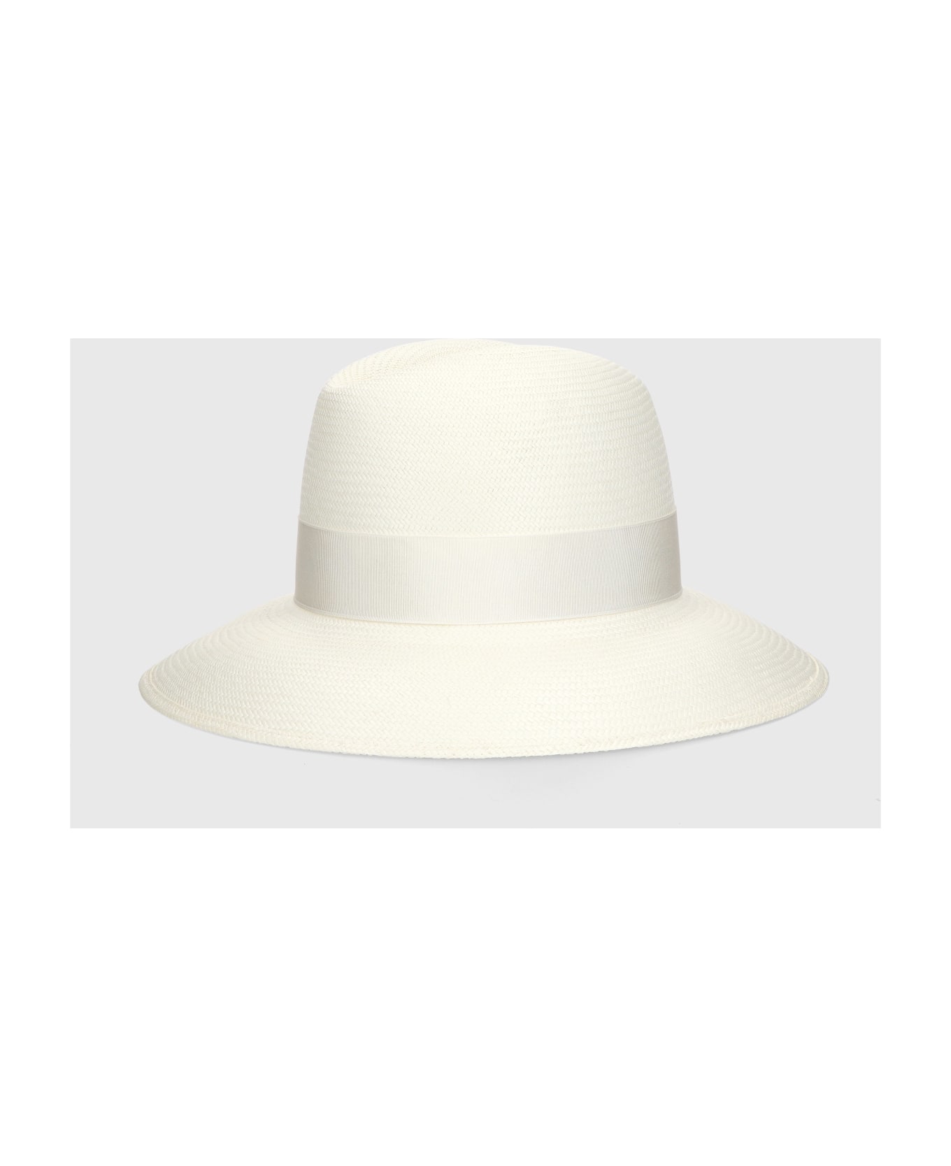 Borsalino Claudette Panama Fine Wide Brim - WHITE, CREAM HAT BAND 帽子