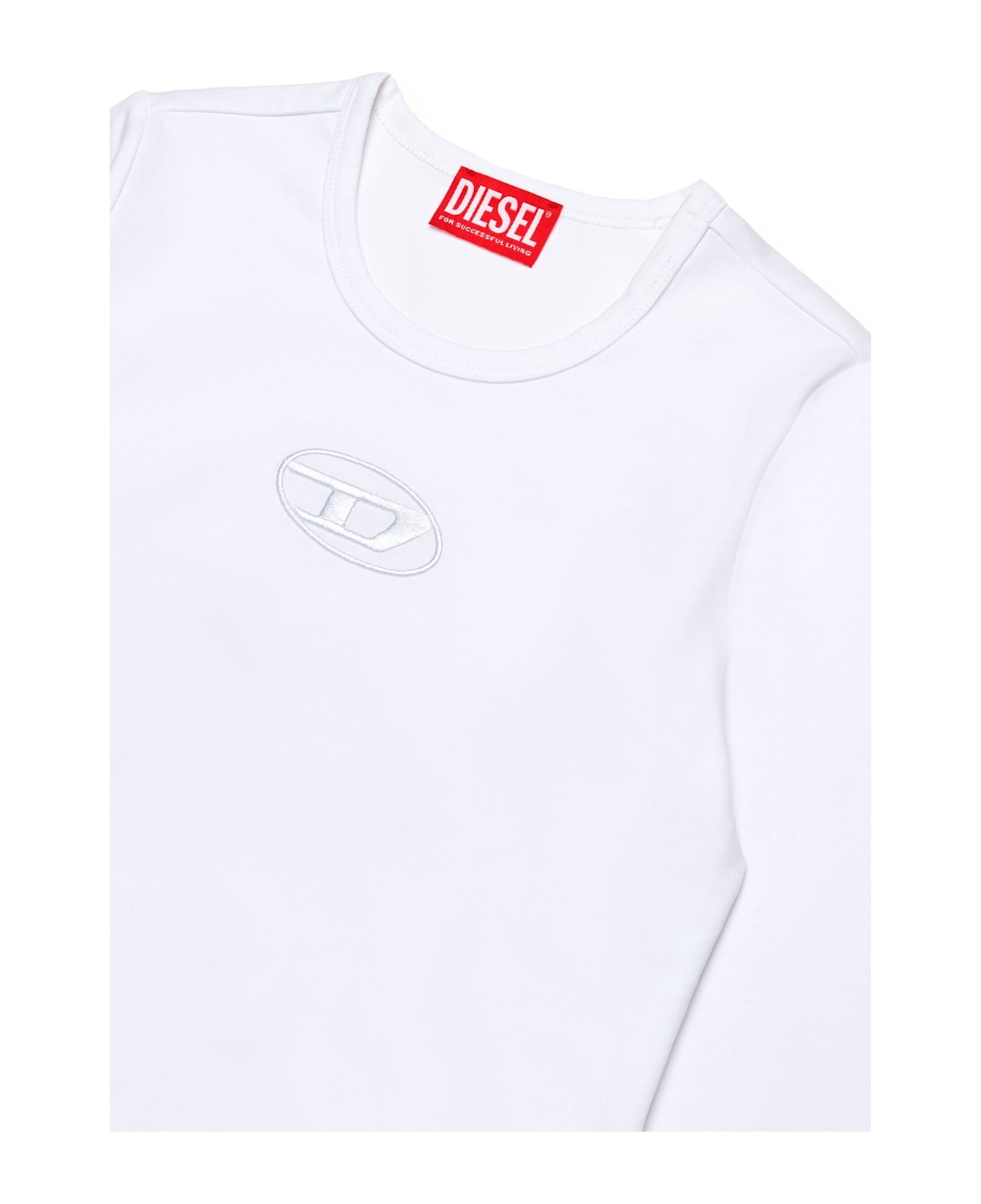 Diesel Oval-d Logo Embroidered Long-sleeved T-shirt - Bianco