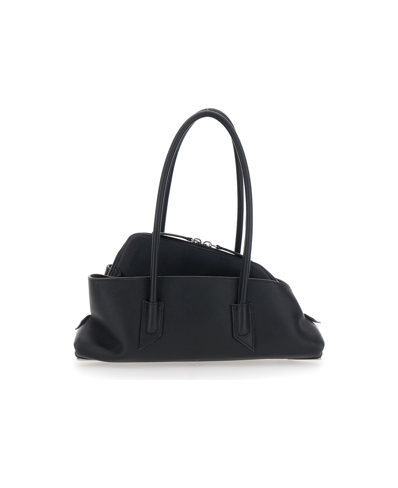 The Attico 'la Passeggiata Small' Black Shoulder Bag With Tubular Handles And Impressed Logo On The Front In Leather Woman - Black