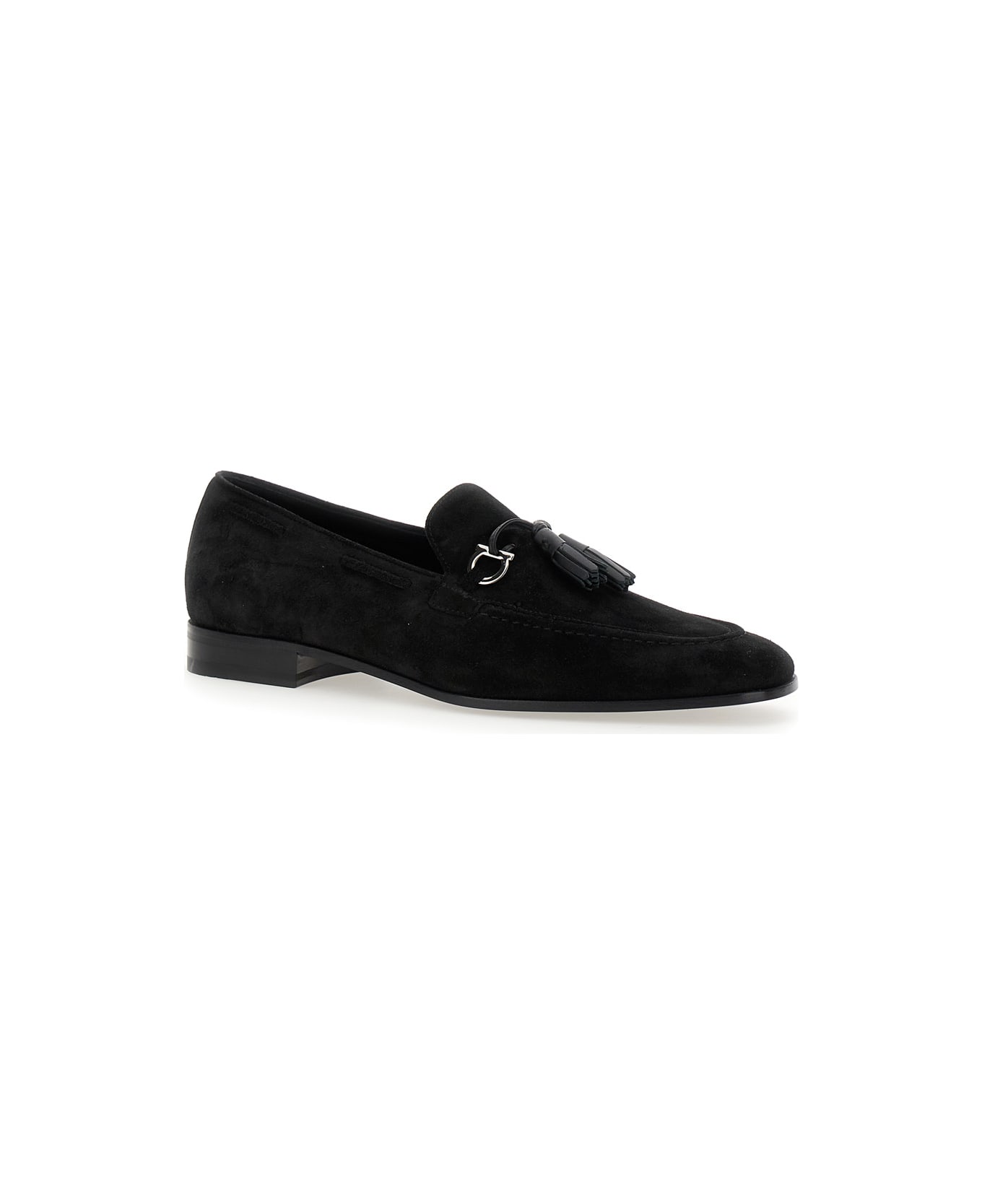 Ferragamo 
besile 2
 Black Loafers With Gancini And Cord Detail In Suede Man - Black