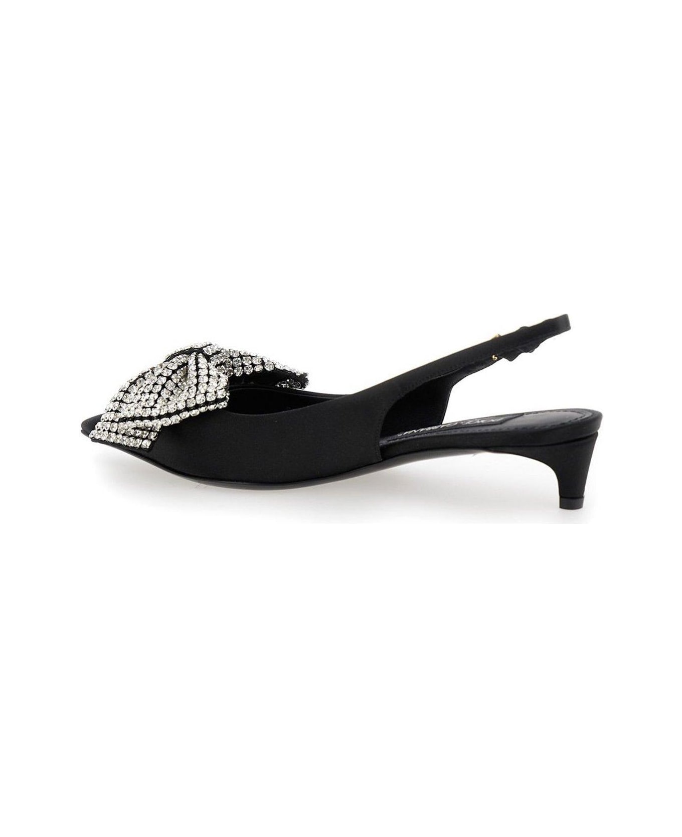 Dolce & Gabbana Embellished Satin Slingbacks - Nero Crystal