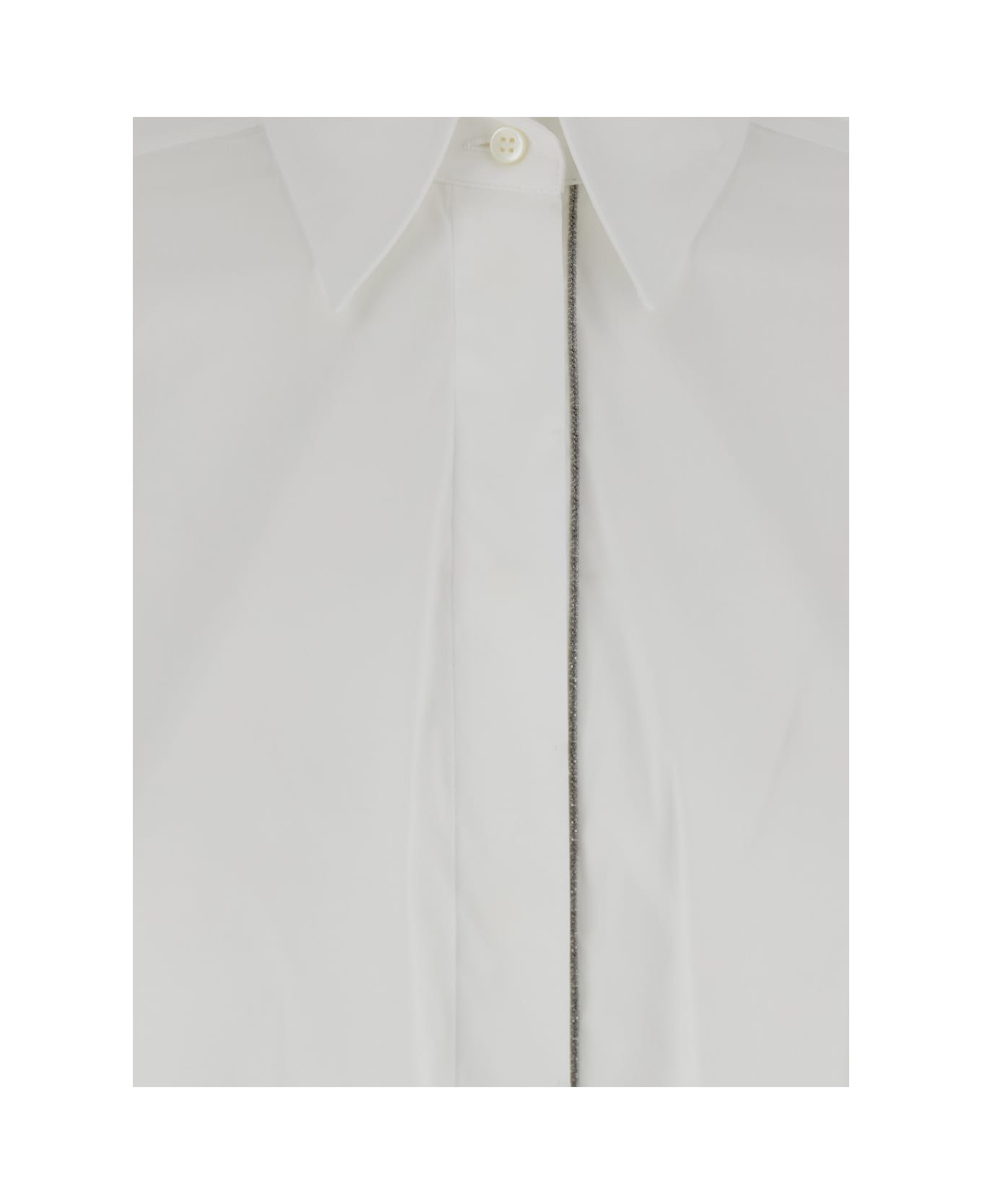 Brunello Cucinelli Oversized White Shirt With Monile Detail In Cotton Blend Woman - White