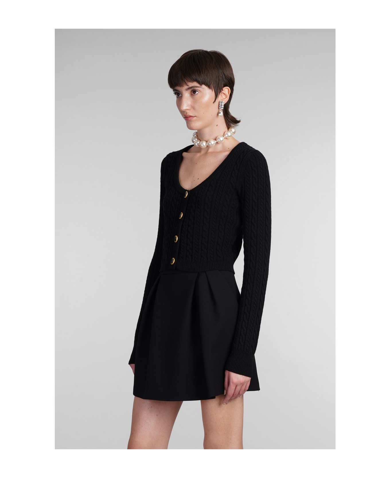 Alessandra Rich Cardigan In Black Wool - black