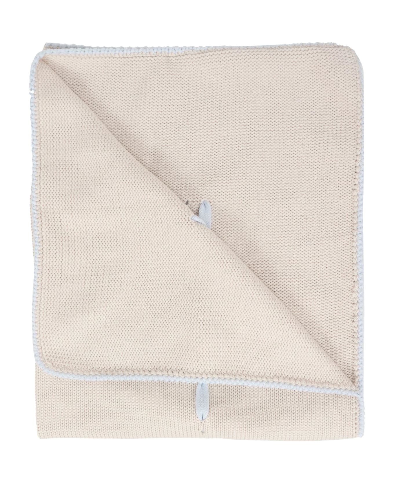 Little Bear Beige Blanket For Baby Boy With Ivory Ribbon - Beige