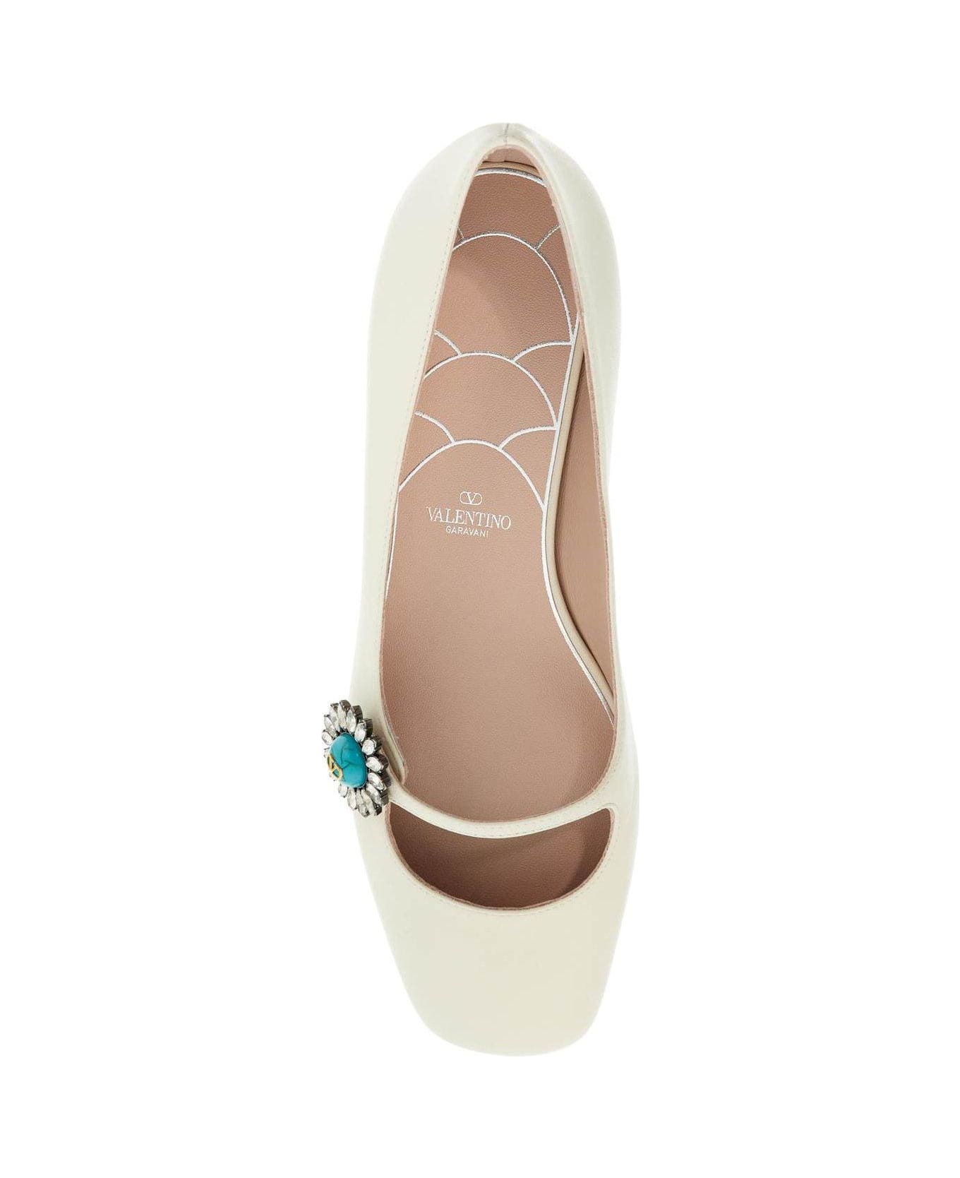 Valentino Garavani Preshoes Embellished Square Toe Ballet Flats - White