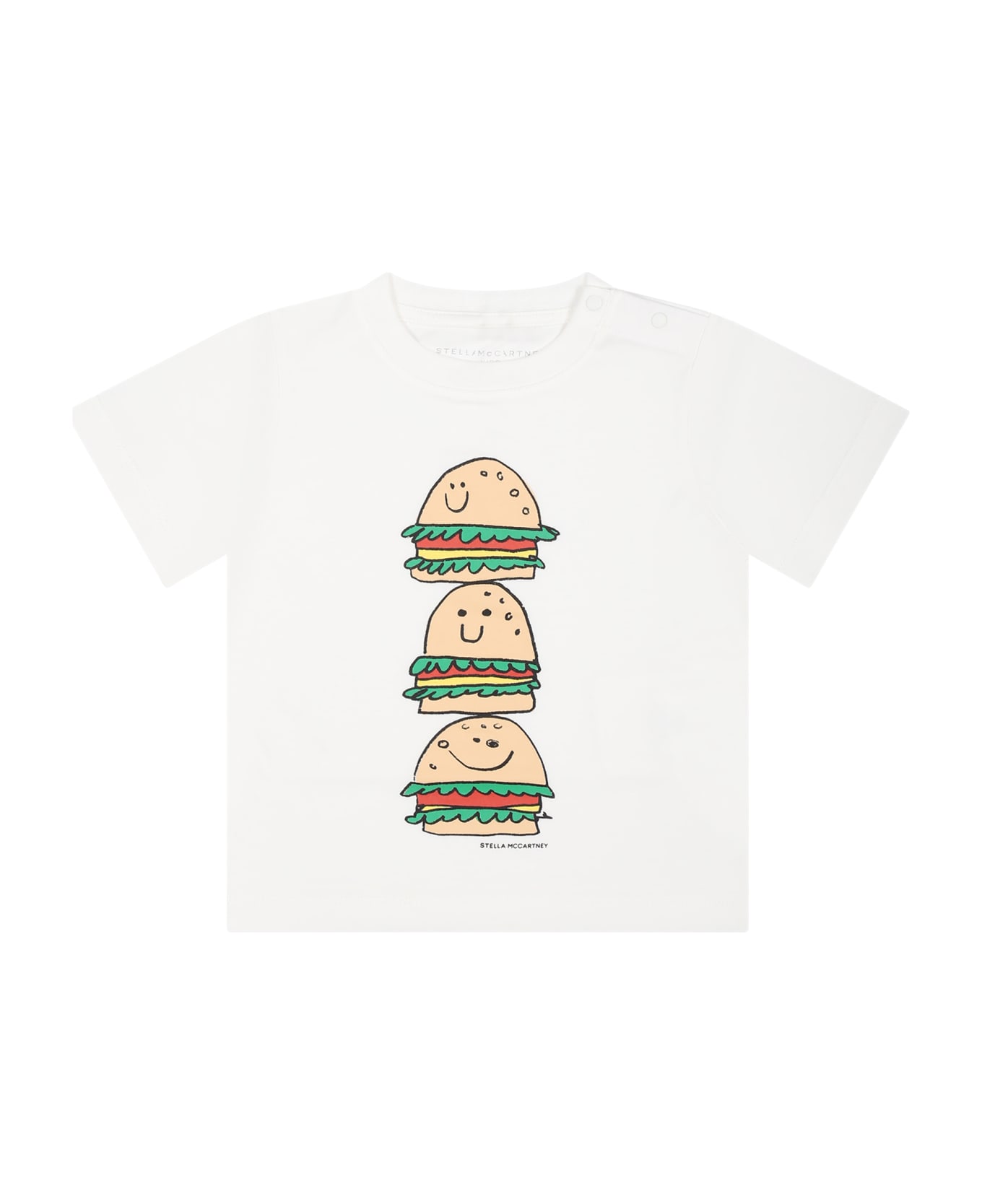 Stella McCartney Kids White T-shirt For Baby Boy With Hamburger Print - White