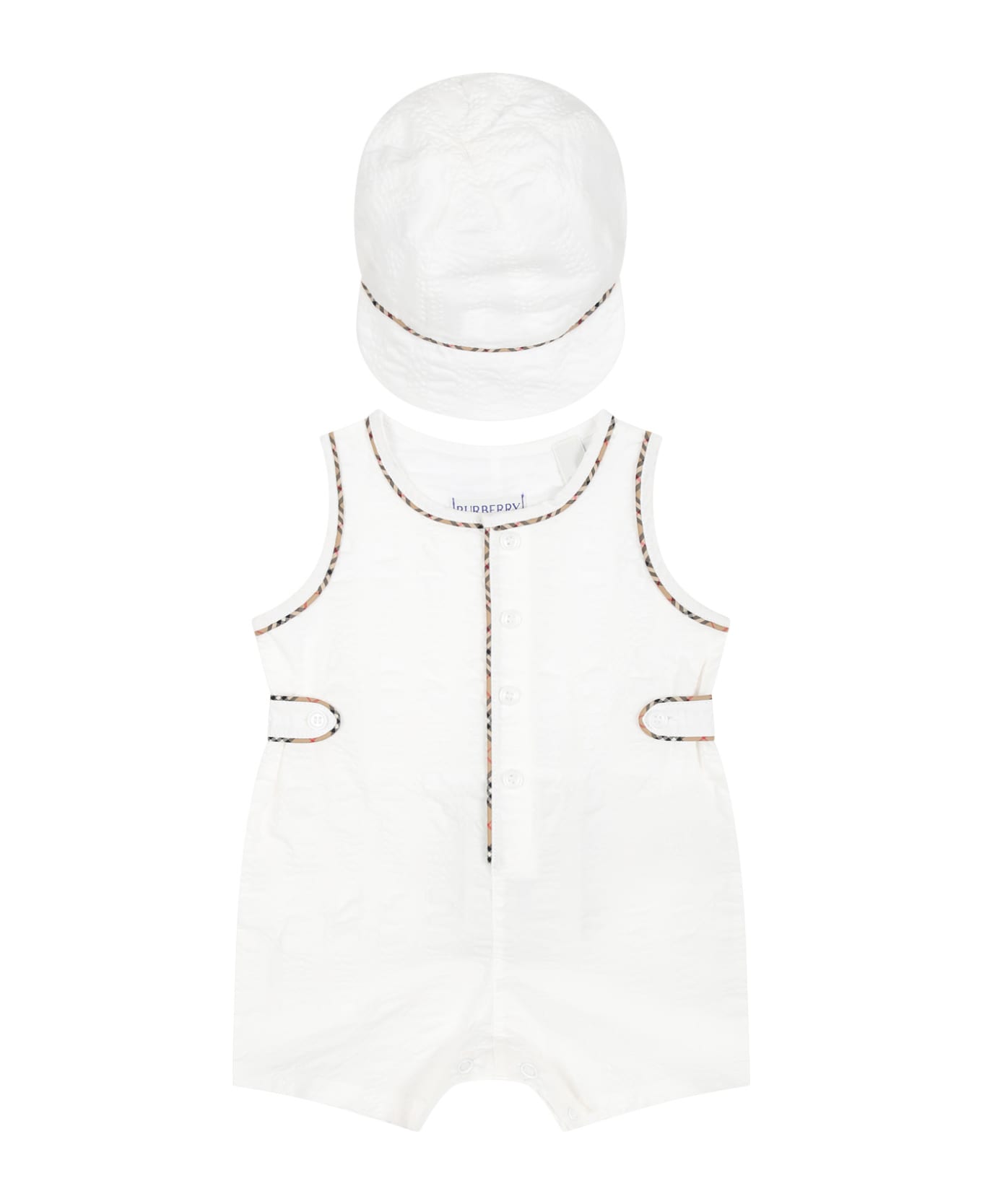 Burberry quilted White Romper Set For Baby Kids - White