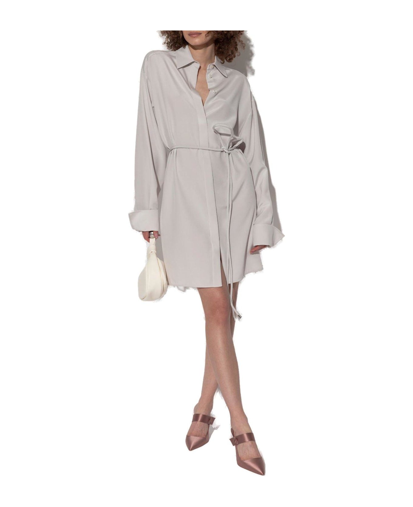 SportMax Eolie Oversized Tied Waist Long-sleeved Dress - Grigio